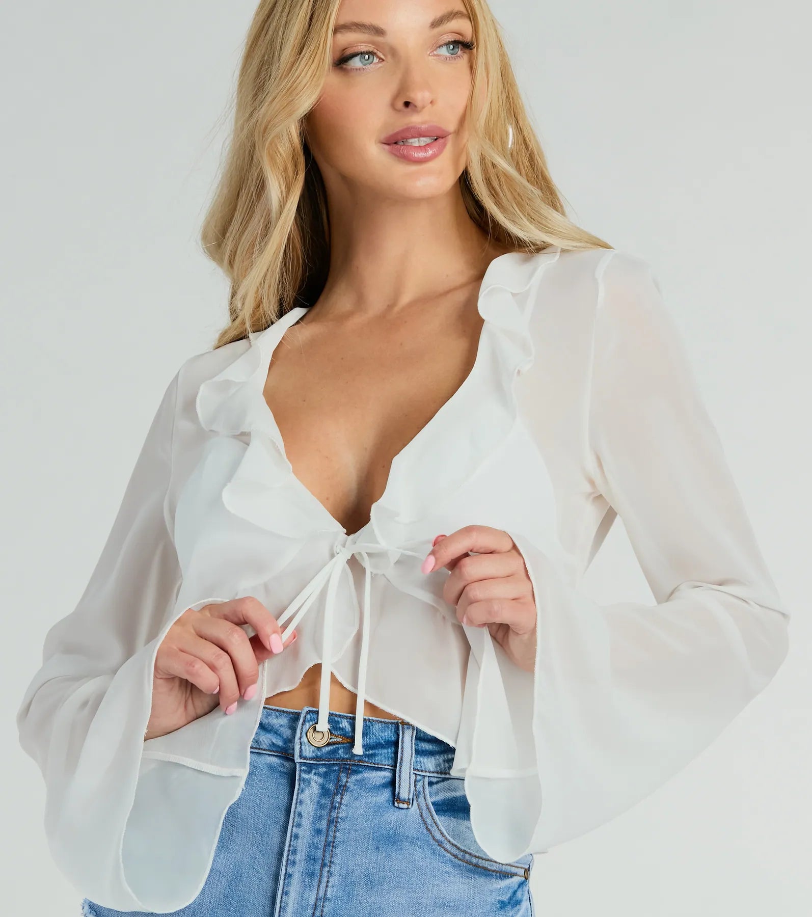 Premium Elegance Chiffon Top with Tie-Front Detail