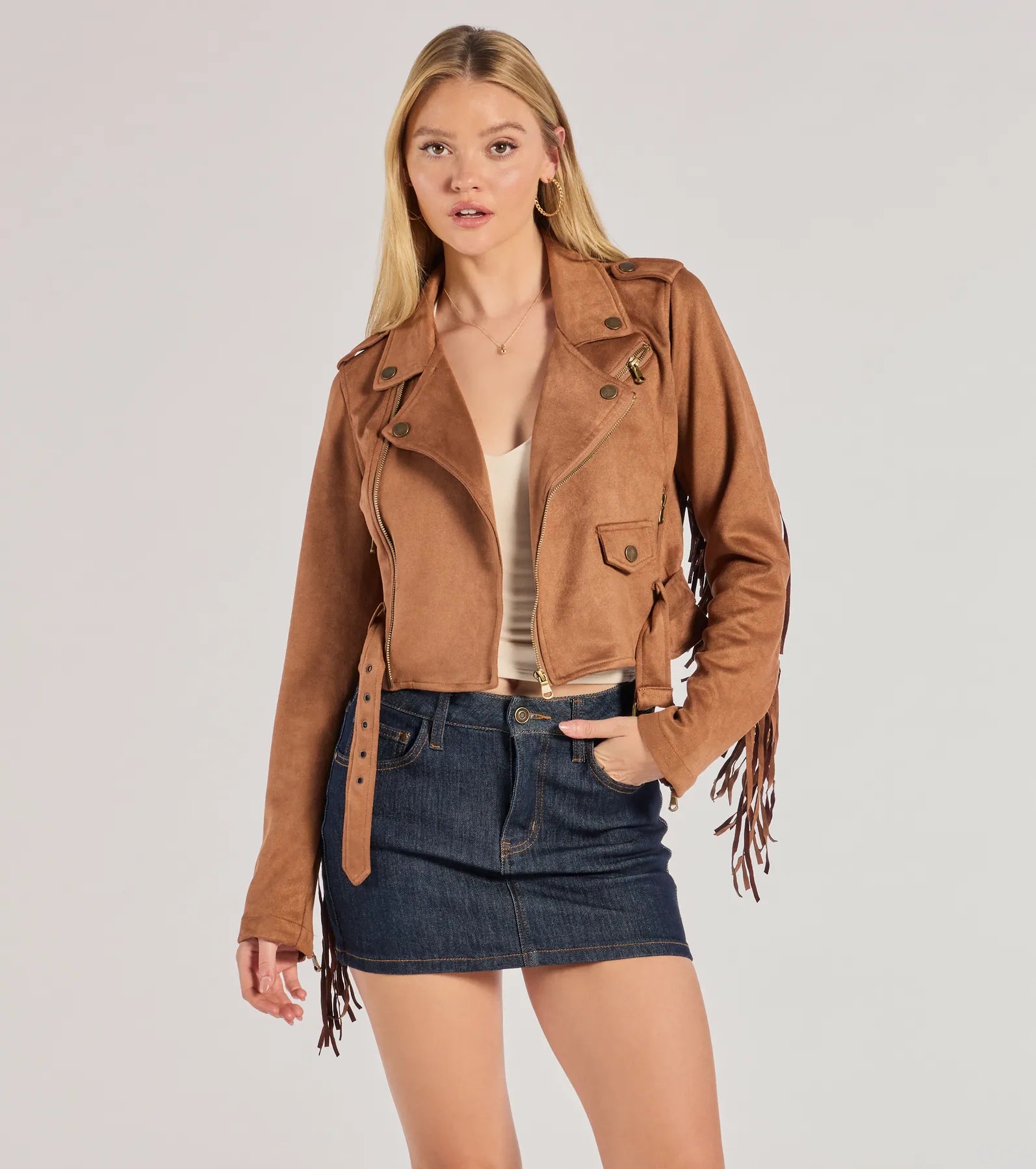 Ultimate Western Chic Faux Suede Fringe Moto Jacket