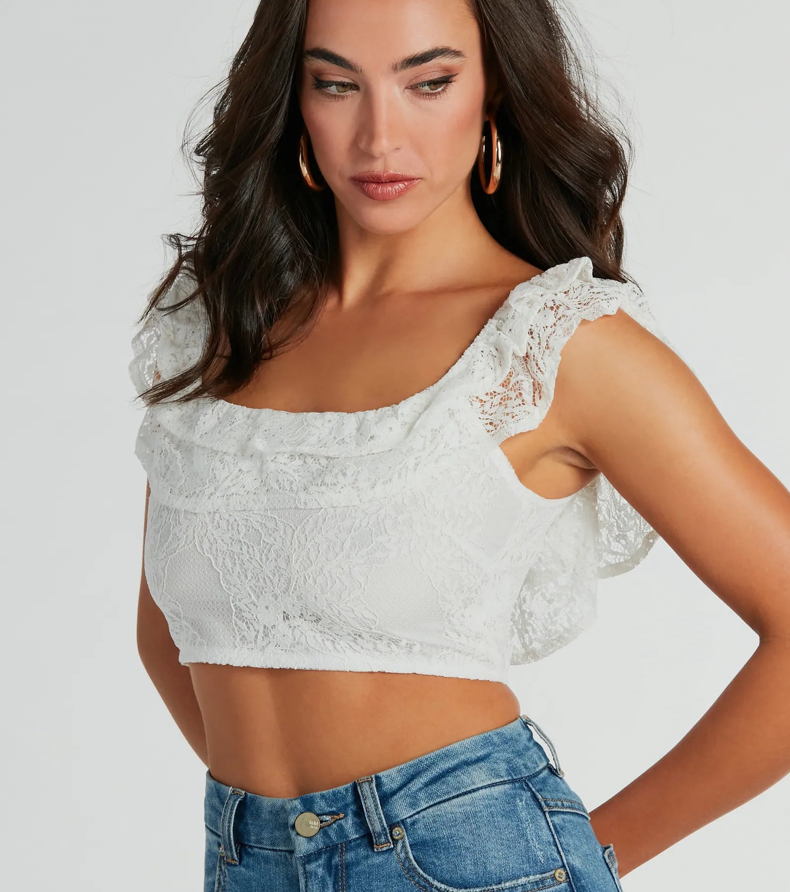 Premium Flirty Aurora Ruffle Lace Crop Top