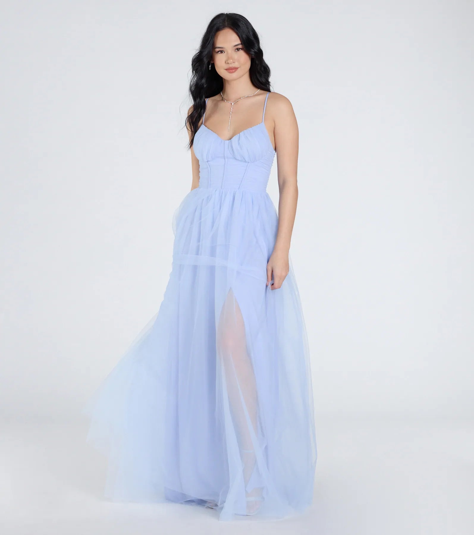 Ultimate Kim Corset Slit A-Line Tulle Formal Dress