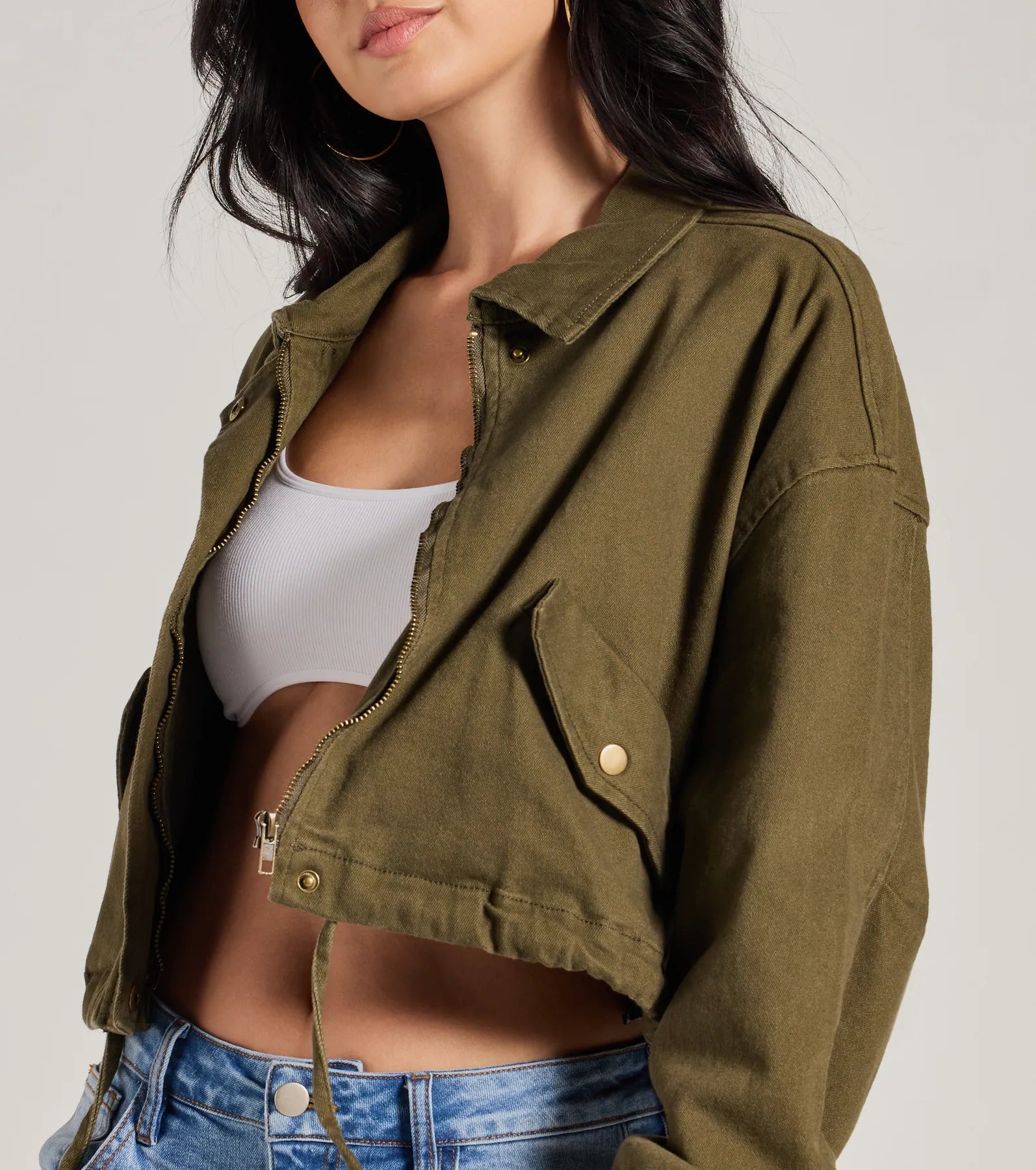 Premium Twill Crop Bomber Jacket - Ultimate Style & Comfort