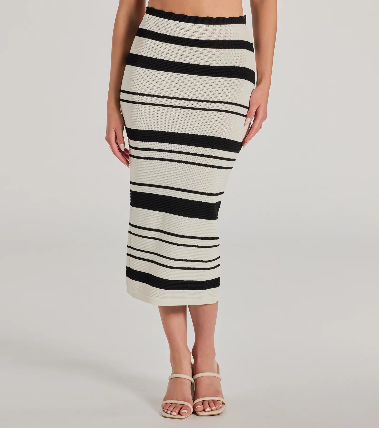 Ultimate Flirty Fun High-Rise Striped Knit Midi Skirt