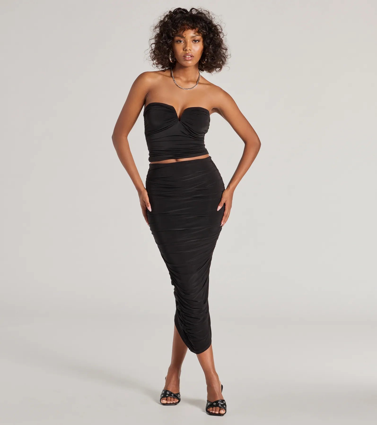 Ultimate Ruched High-Waist Midi Skirt - Premium Stretch Fit