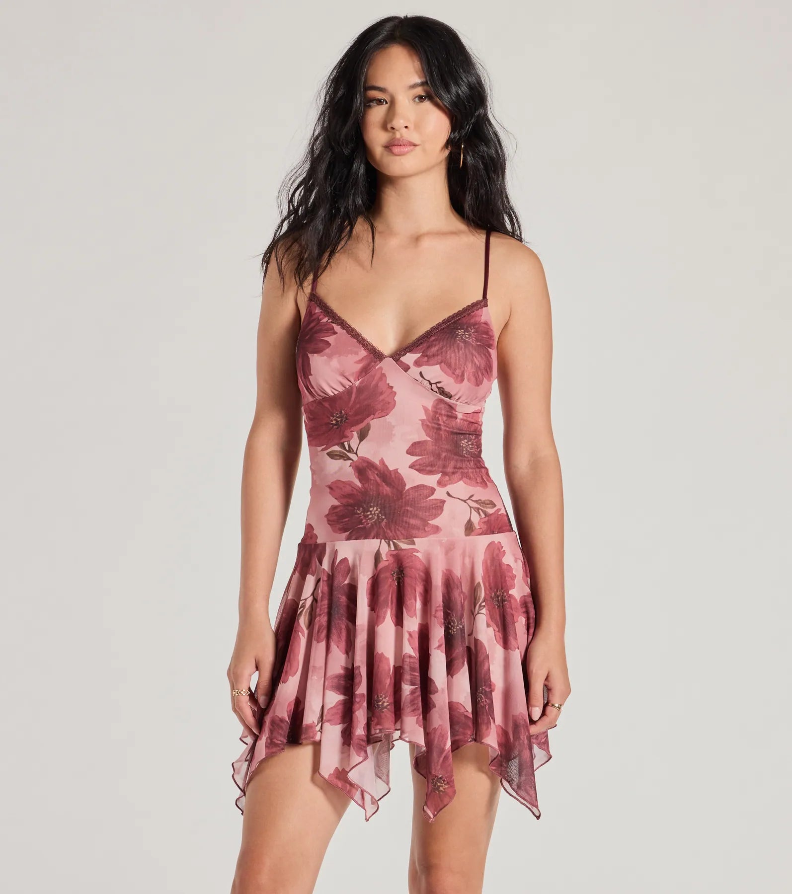 Premium Sweet Dreams Floral Mini Dress with Lace Trim