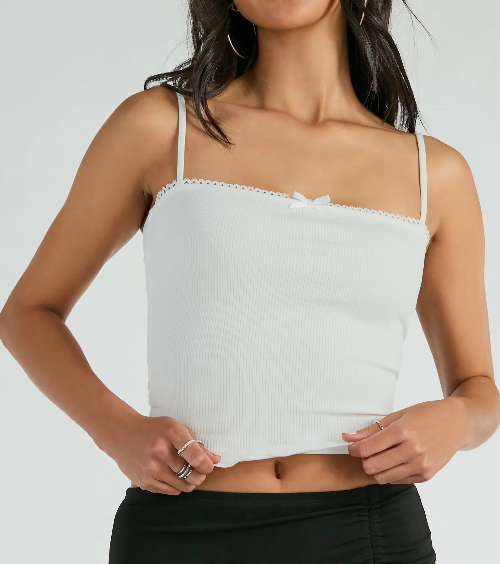 Premium Lace Trim Bow Crop Tank Top - Ultimate Wardrobe Essential