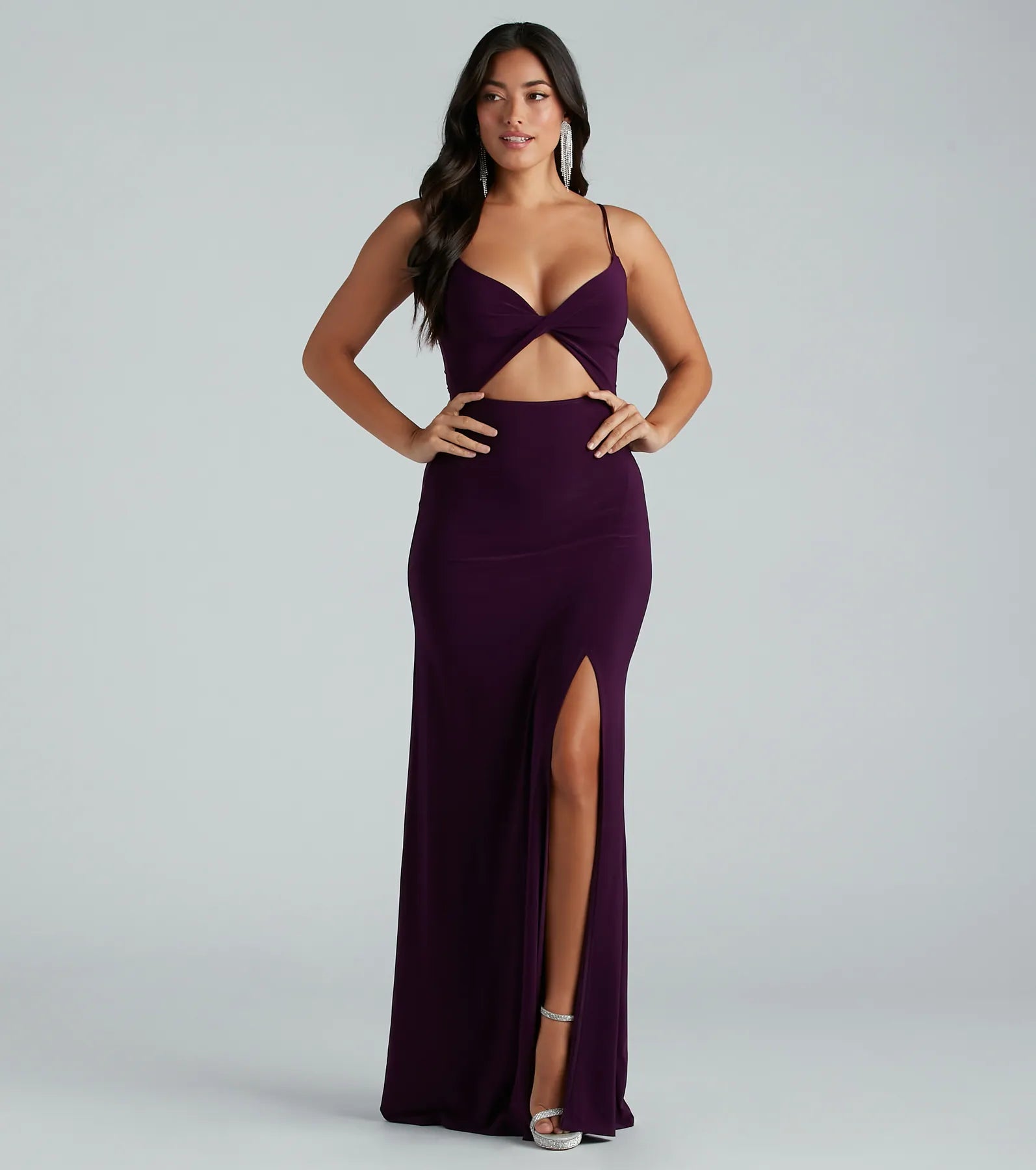 Premium Cindy Elegant V-Neck Cutout A-Line Evening Gown