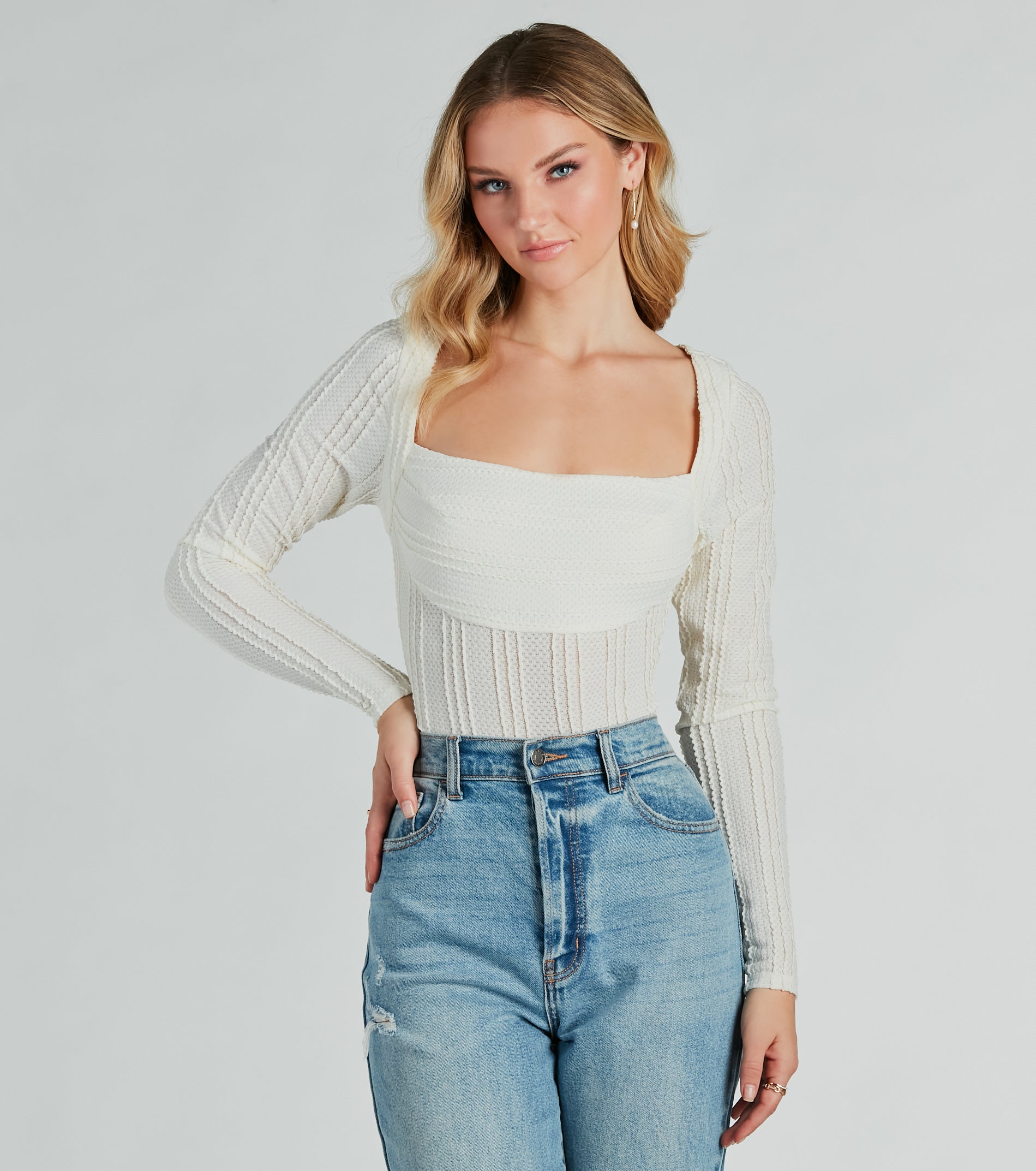 Ultimate Revival Texture Knit Bodysuit - Long Sleeve Style