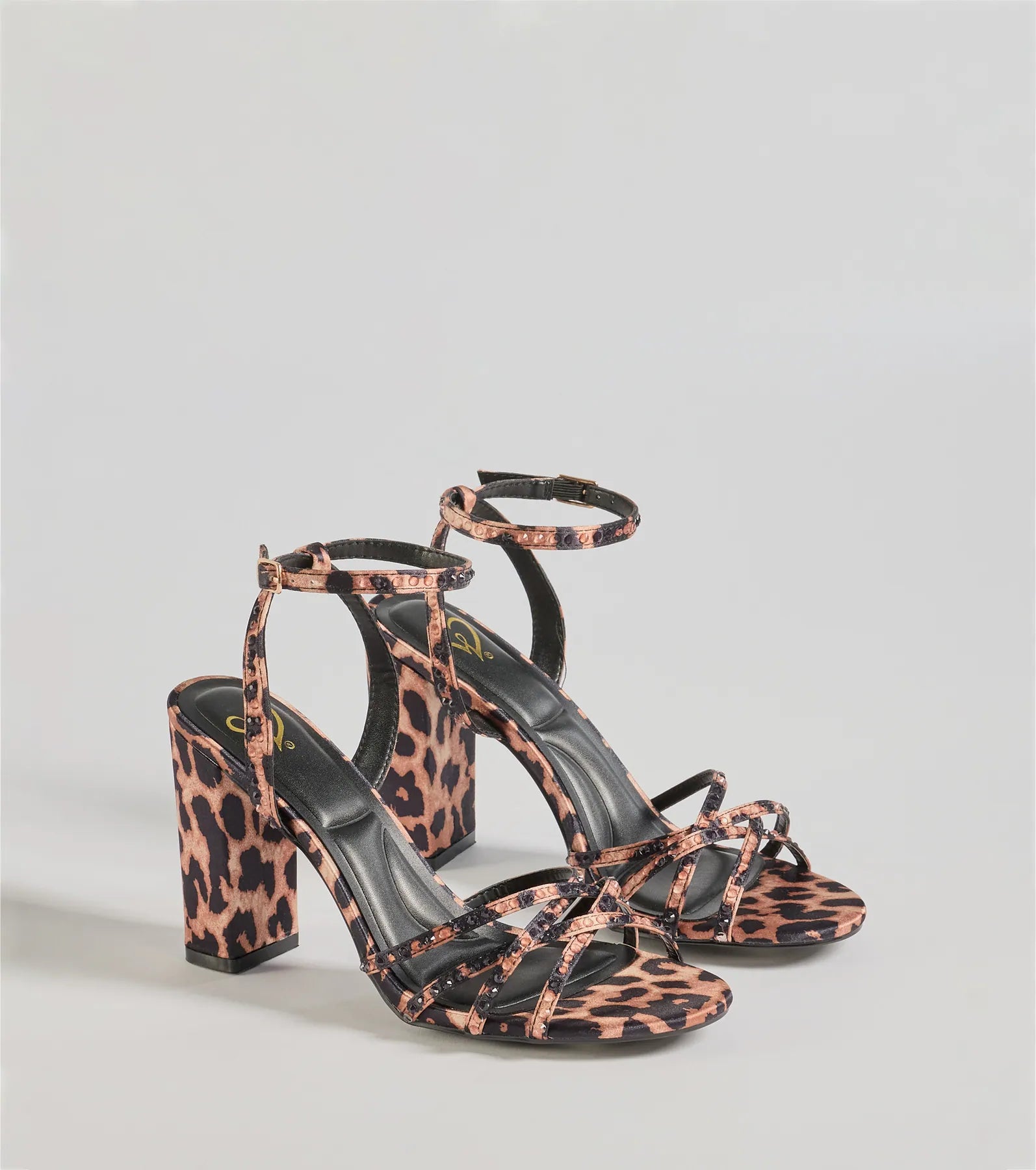 Ultimate Sassy Rhinestone Leopard Print Block Heels - Premium Strappy Design