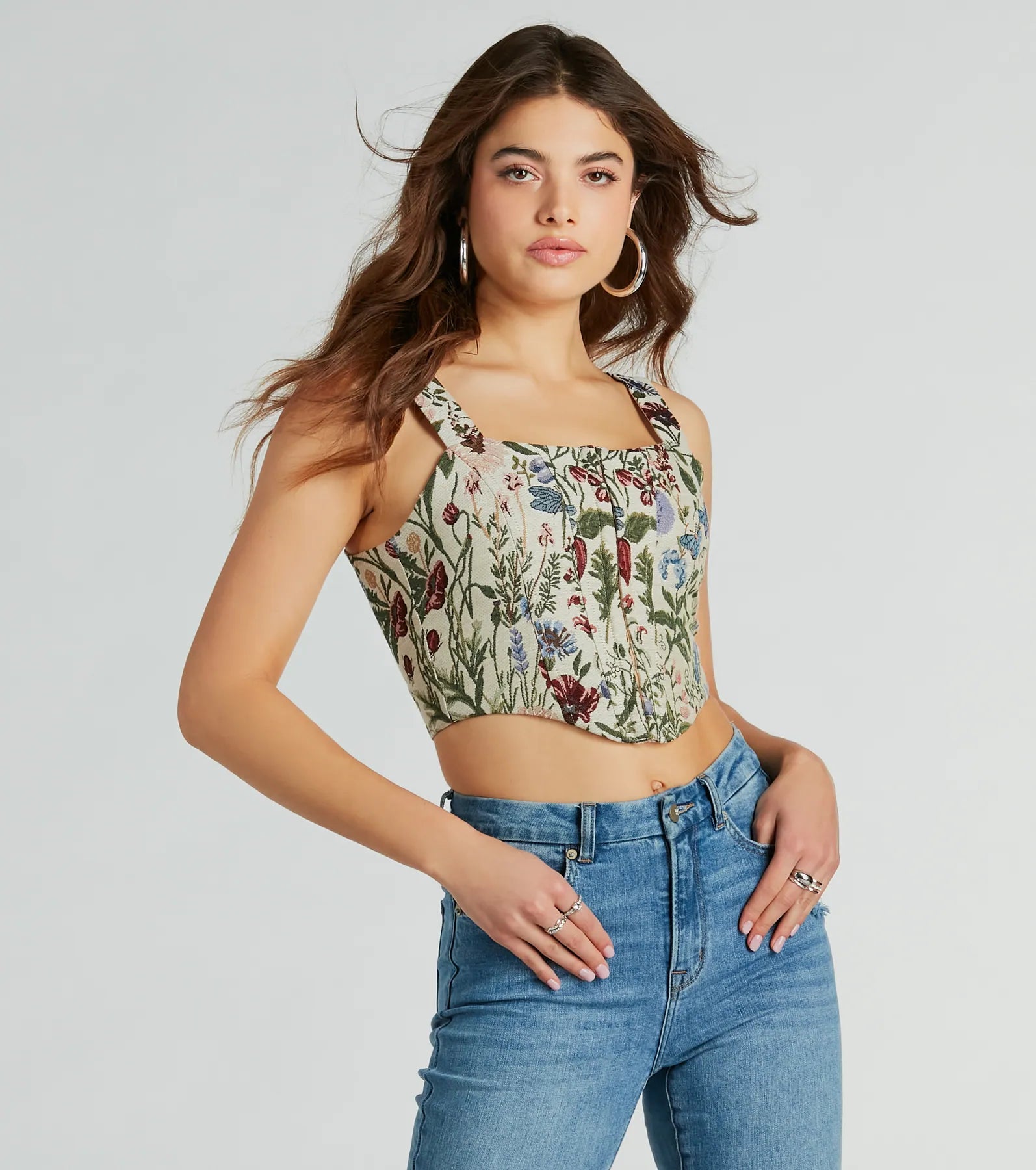 Premium Garden Fantasy Floral Lace-Up Corset Top