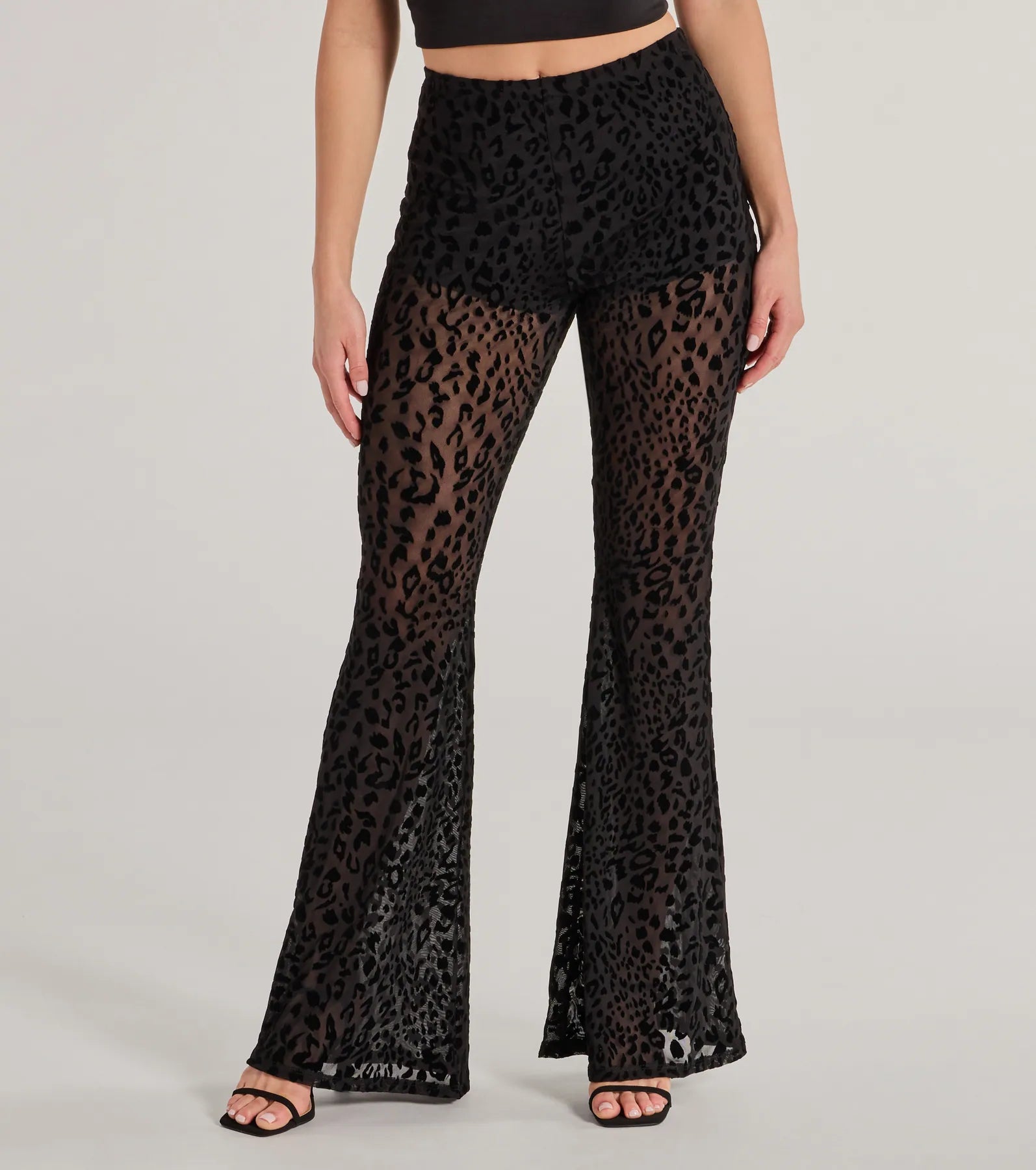 Ultimate Chic Wild Cheetah Print Flared Mesh Pants