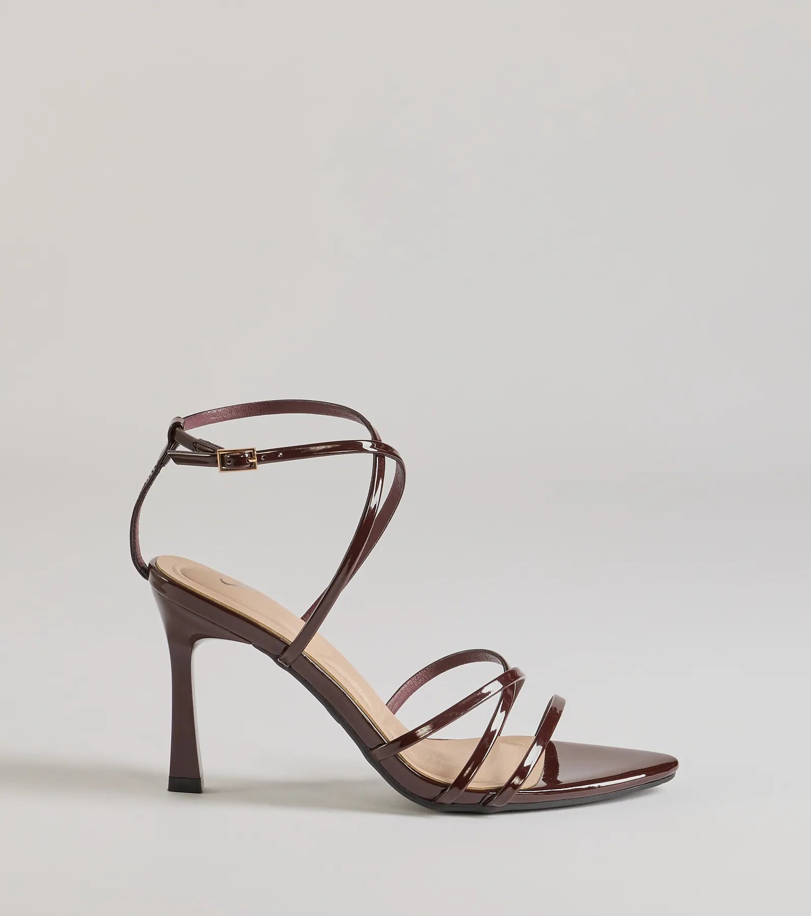 Ultimate Chic Patent Faux Leather Stiletto Heels - Strappy Elegance