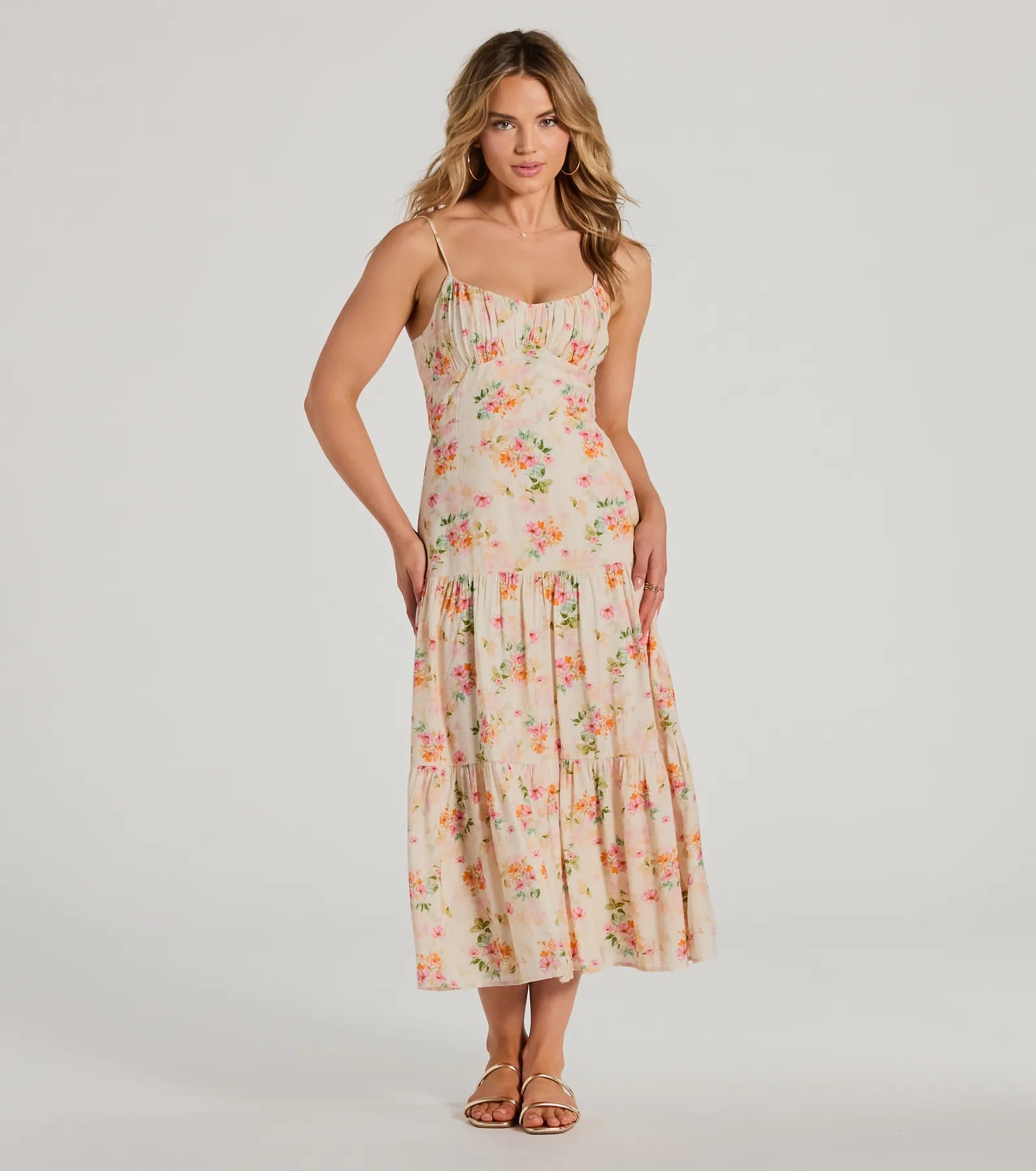 Premium Soiree Hour Lace-Up Floral Midi Dress