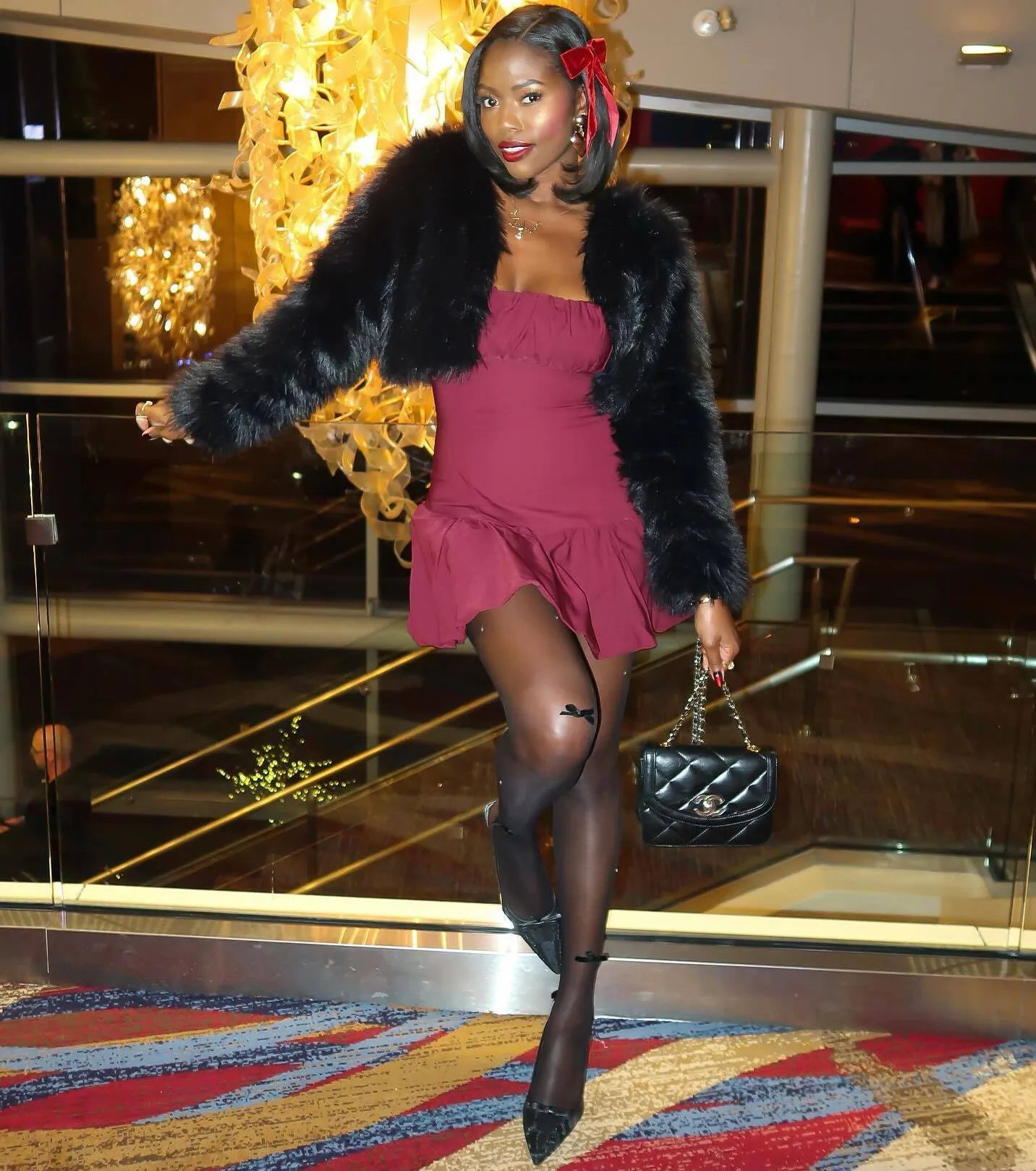 Ultimate Glam Rhinestone & Bow Sheer Tights - Runway Ready
