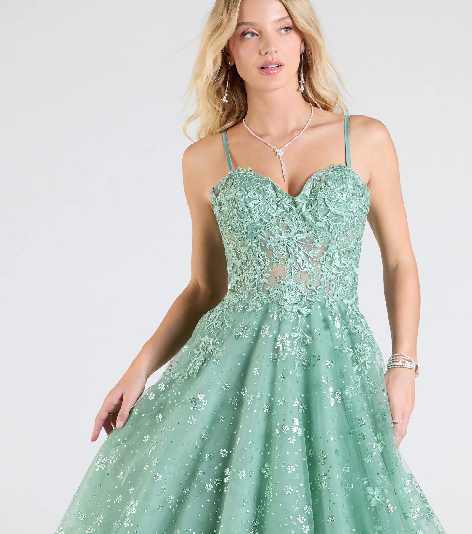 Adrienne Ultimate Sparkle Corset Ball Gown - A-Line Glitter Mesh