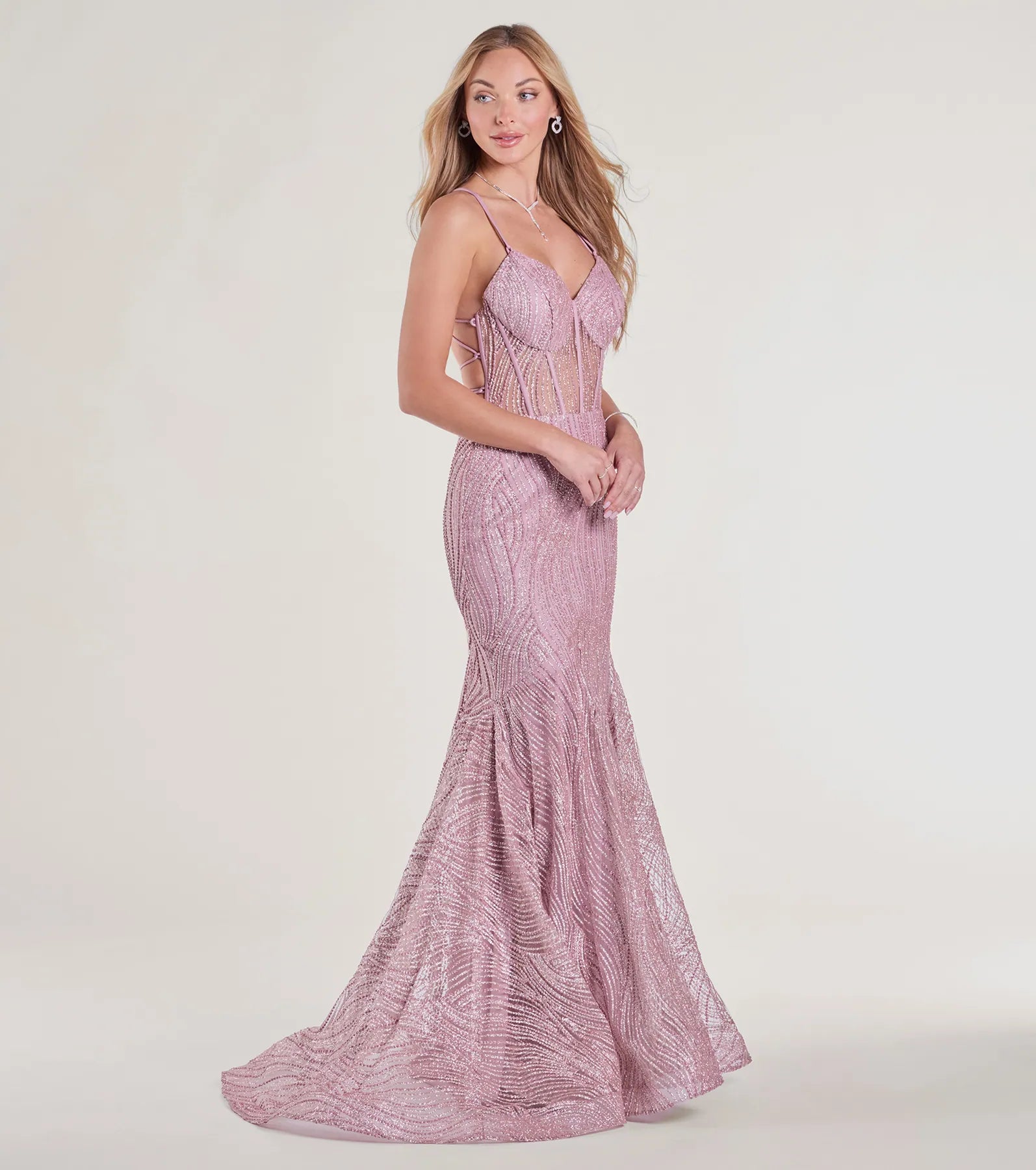 Loreli Premium Lace-Up Glitter Mermaid Evening Gown