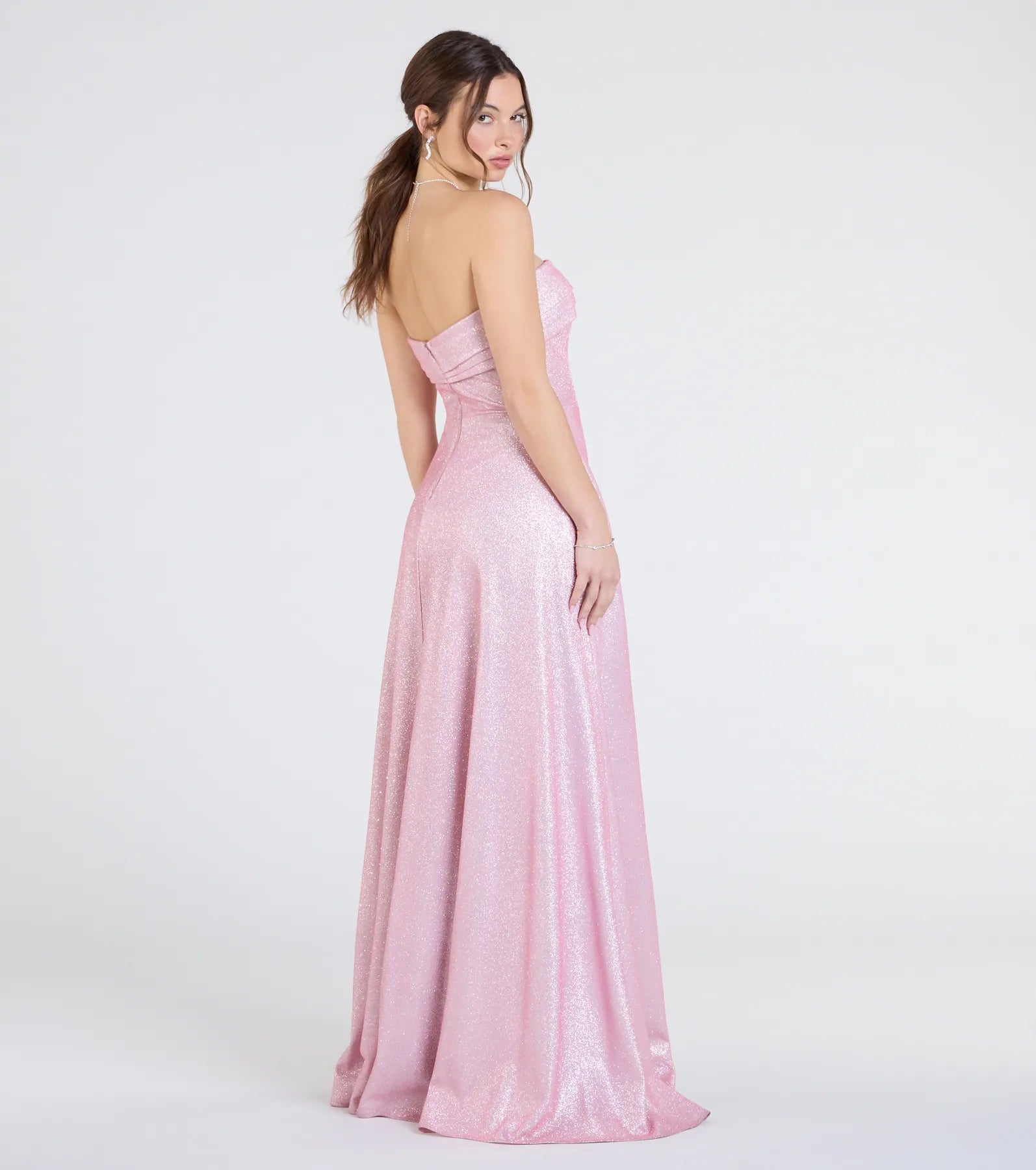 Ultimate Glam Peyton Strapless A-Line Formal Dress with Slit & Pockets