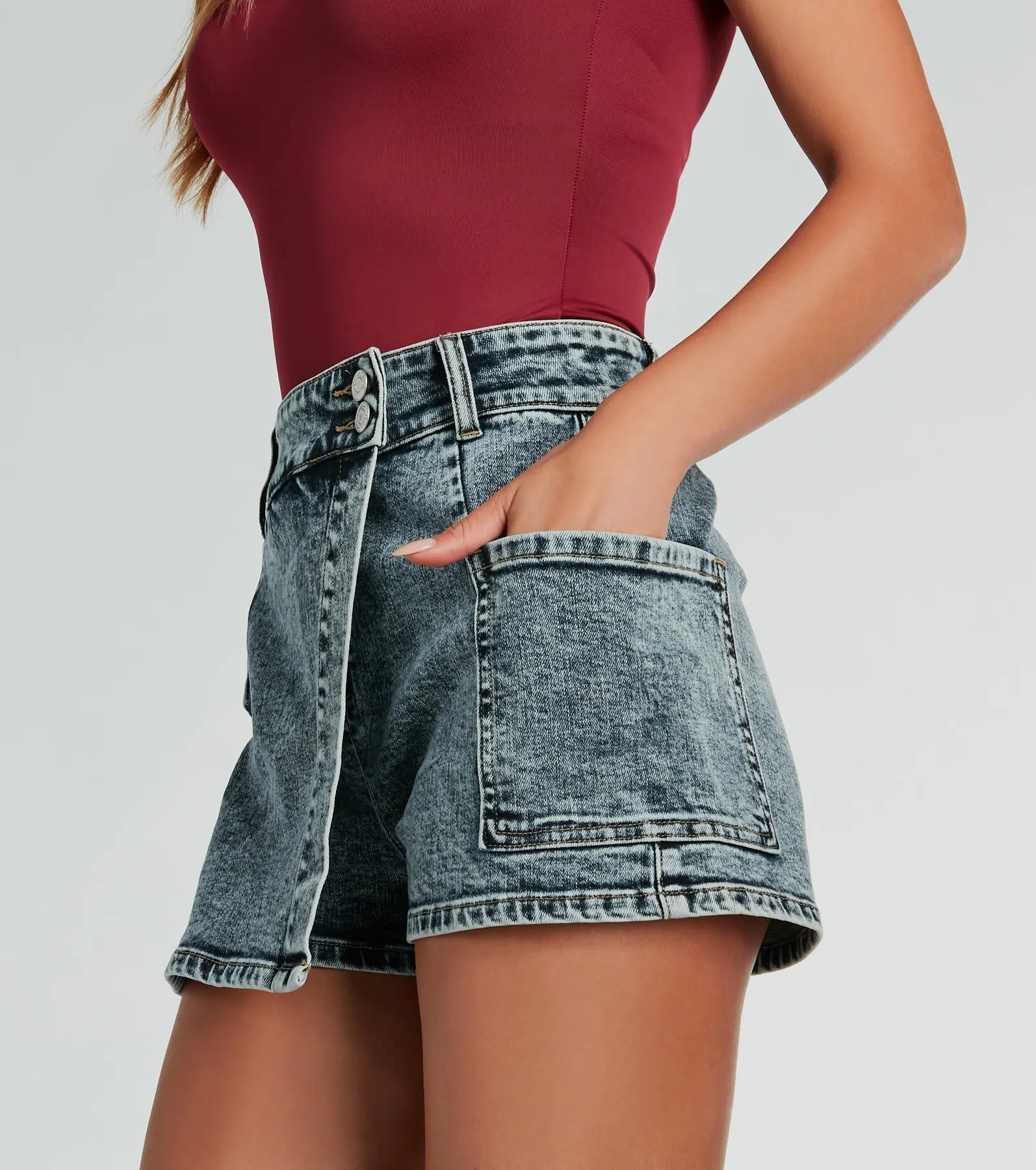 Premium Acid-Wash Denim Wrap Skort - Ultimate Style Upgrade