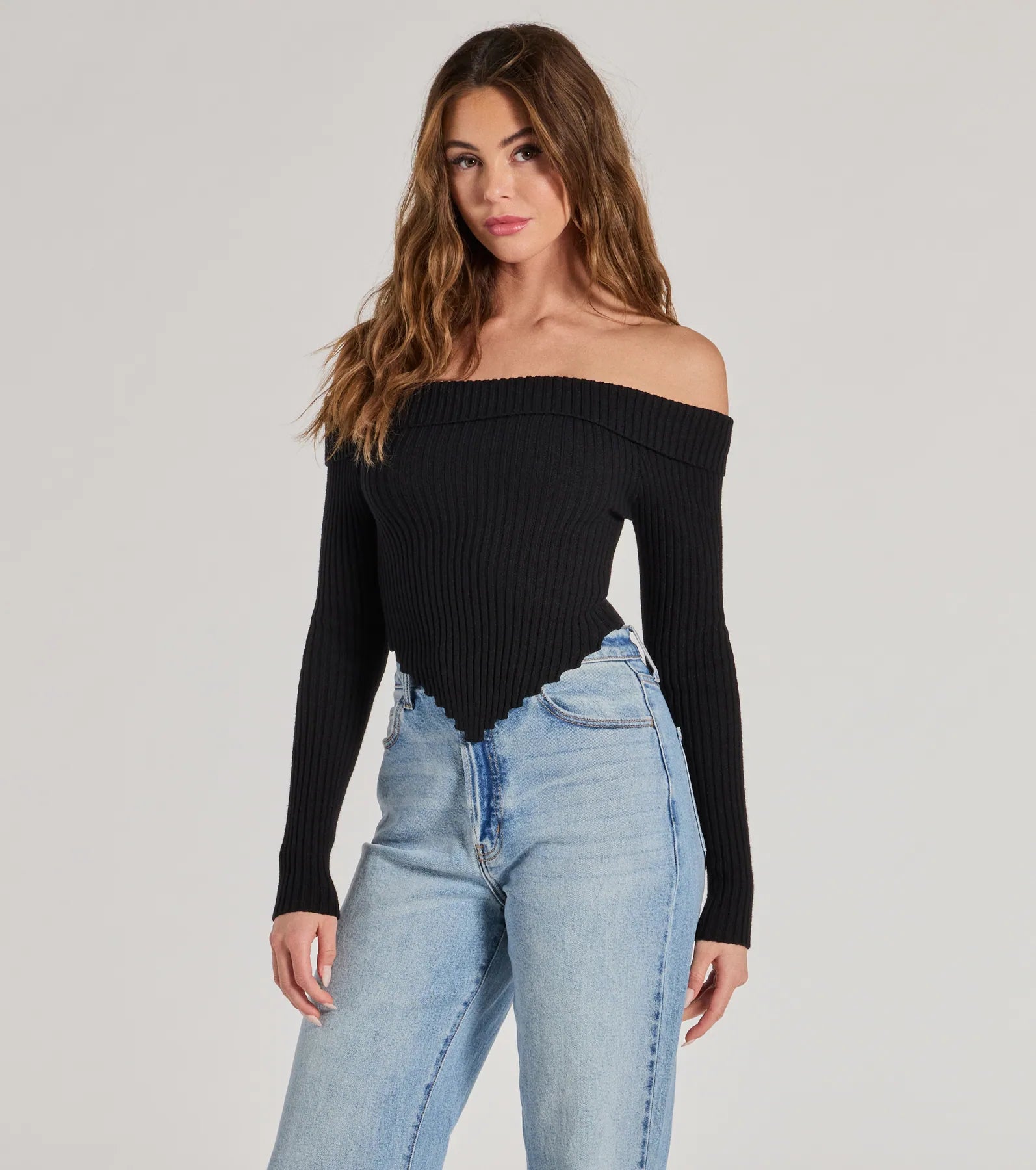 Ultimate Ribbed Knit Off-The-Shoulder Top | Trendy Textures