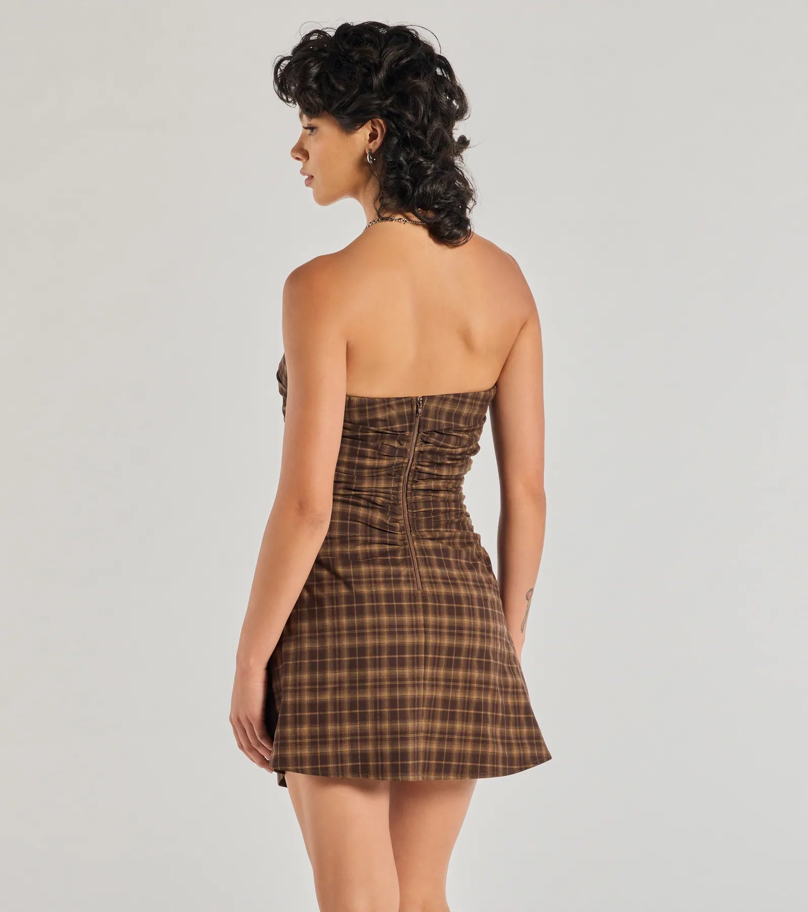 Ultimate Cute Plaid Strapless A-Line Mini Dress