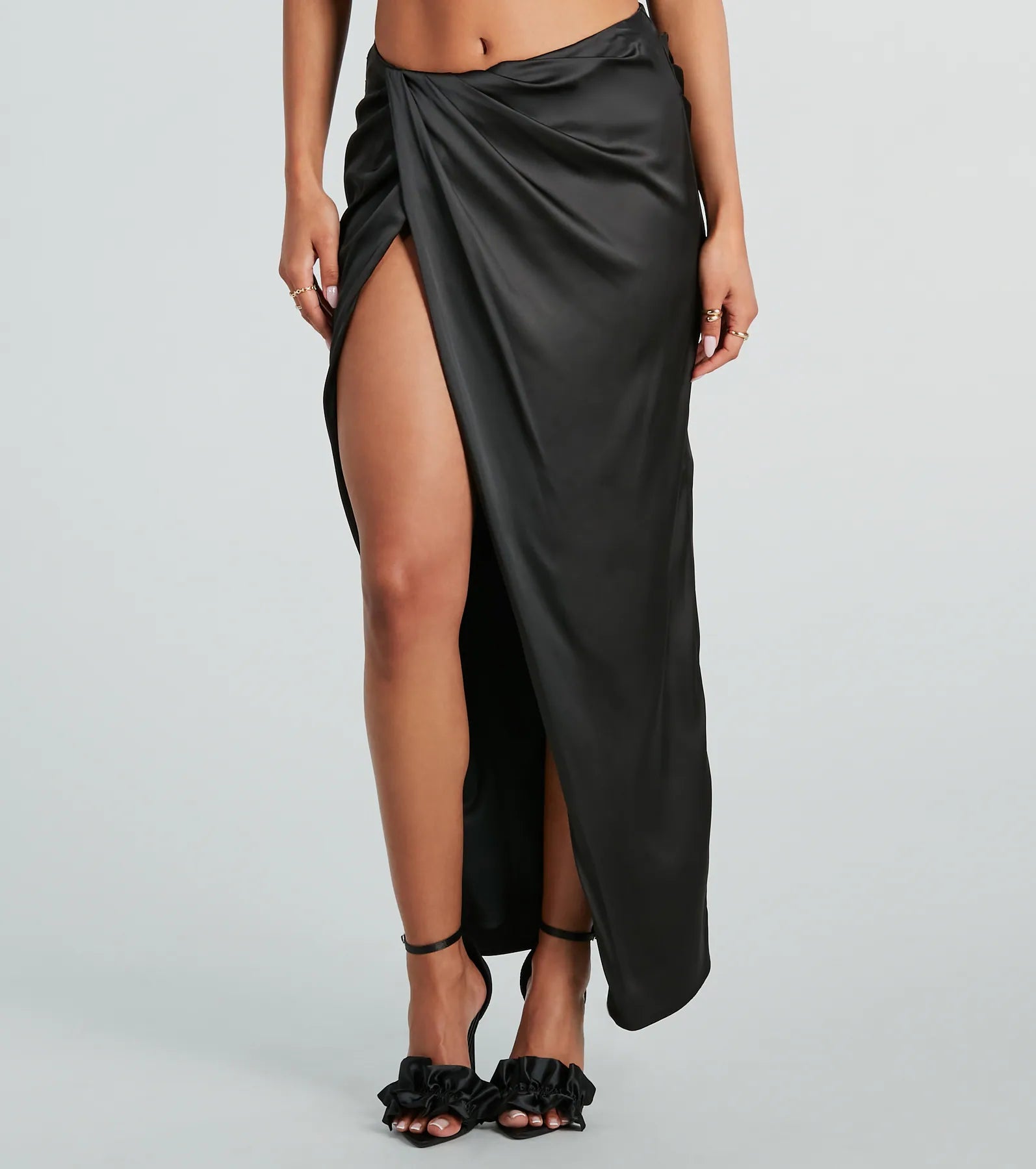 Ultimate Elegance Satin High-Slit Midi Skirt