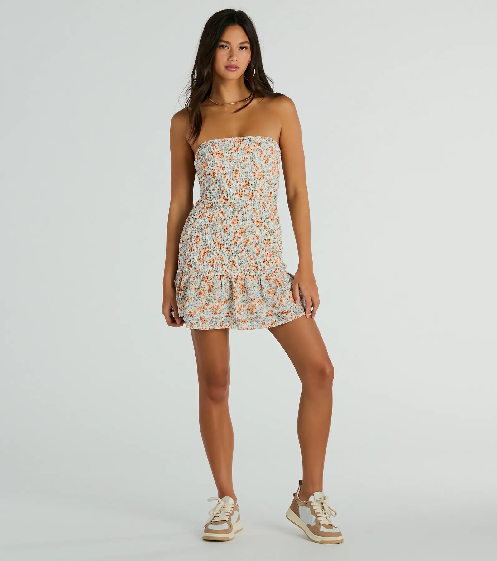 Ultimate Strapless Floral Ruffle Mini Dress