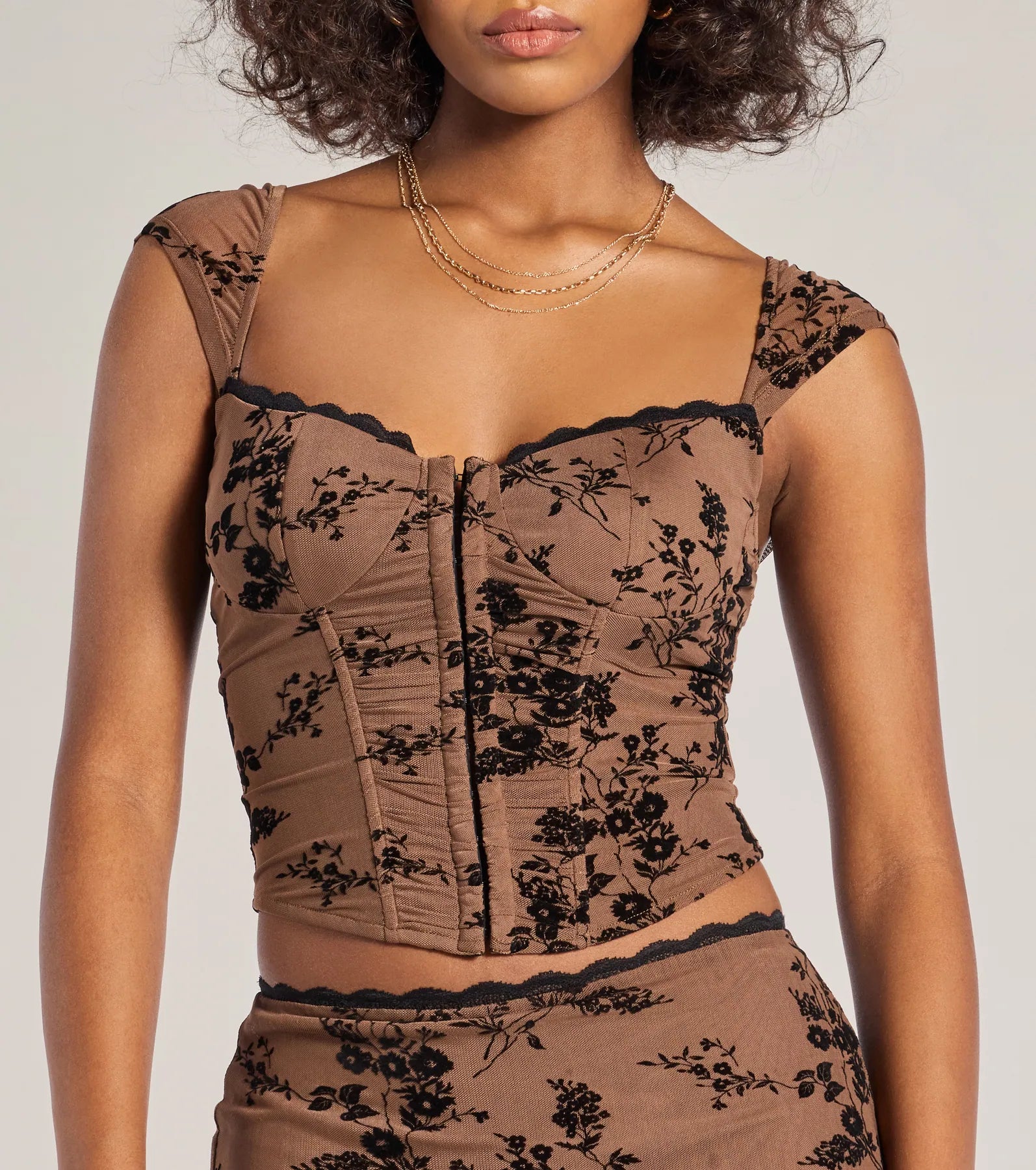 Ultimate Romantic Aura Flocked Floral Mesh Bustier Top