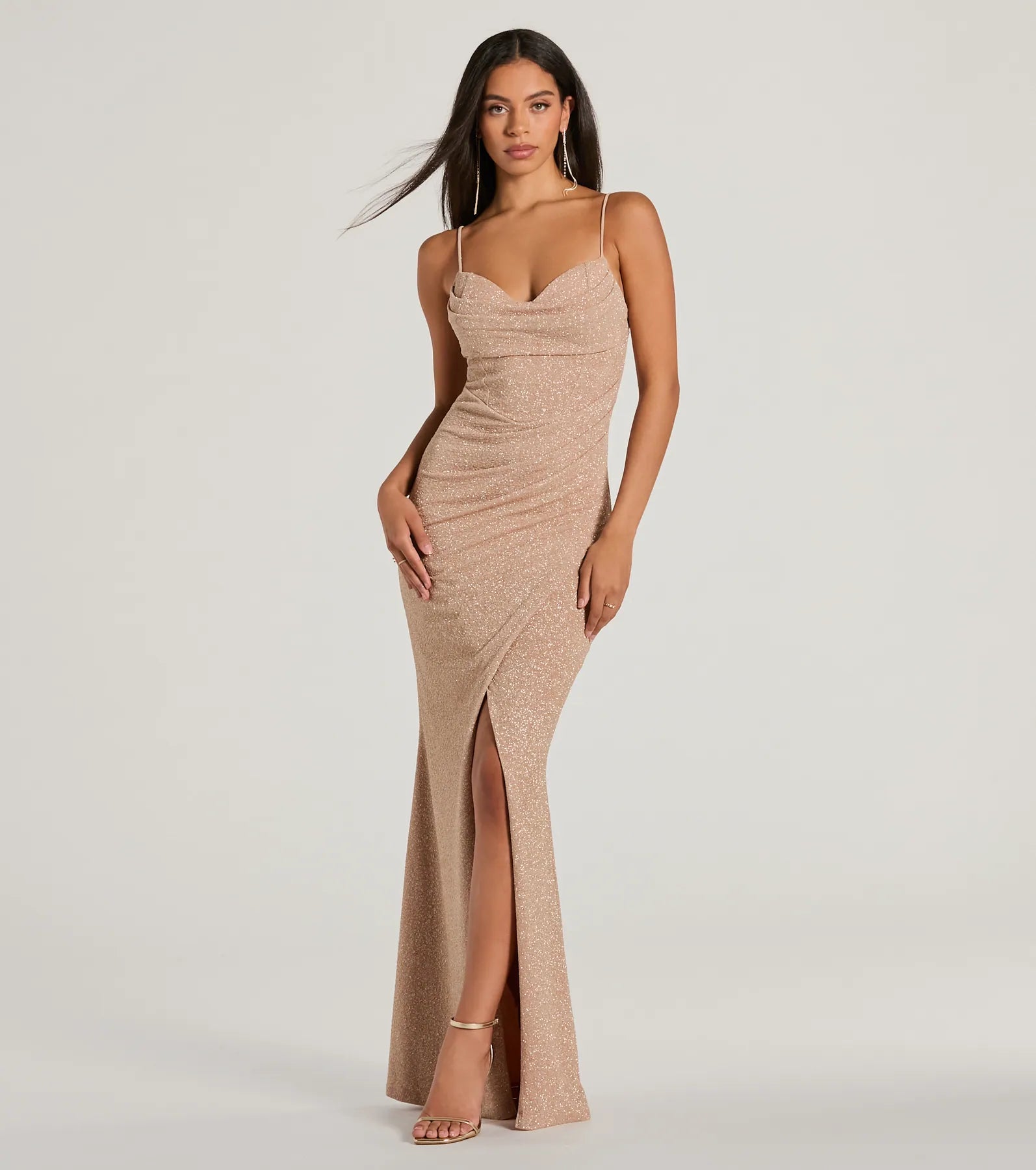 Ultimate Glam Mila Cowl Neck Mermaid Dress with Wrap Slit