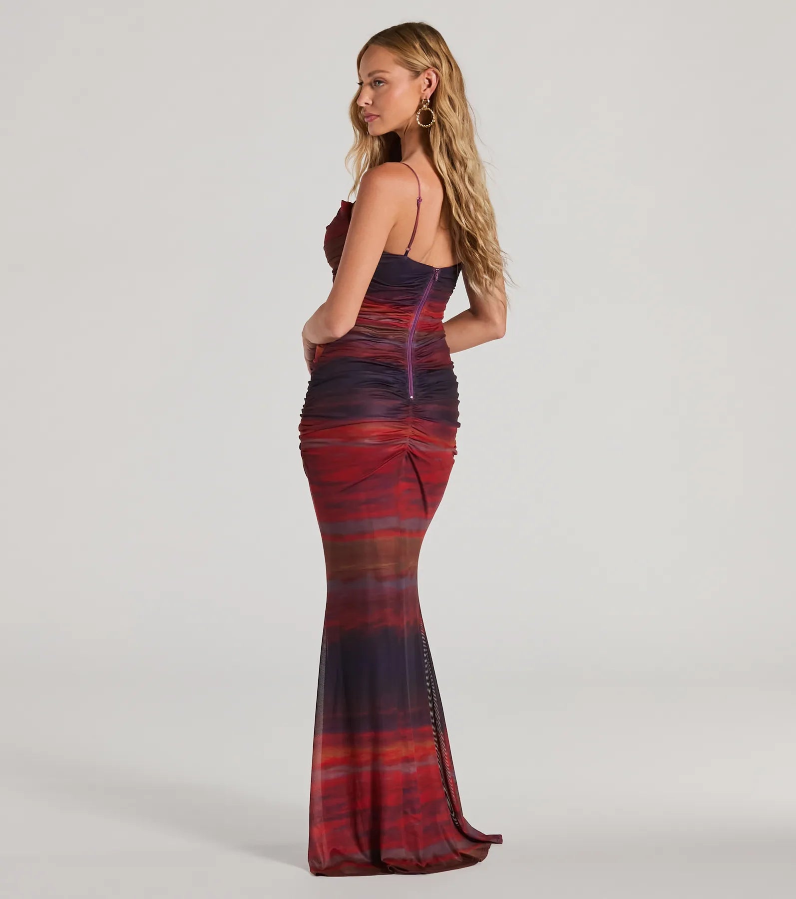 Premium Liv Abstract Mermaid Gown - Elegant Cowl Neck Formal Dress