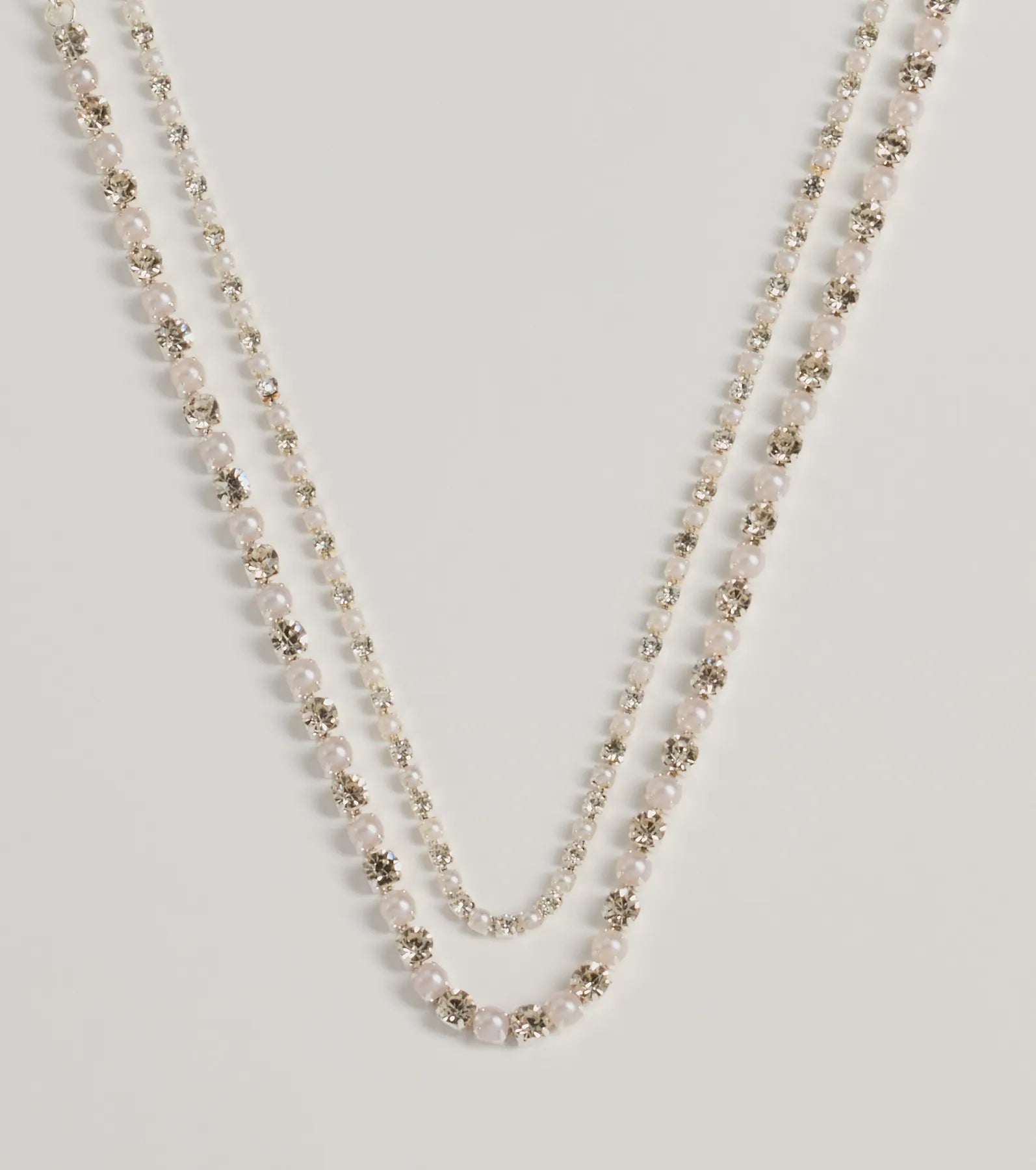 Premium Shimmering Treasure Rhinestone & Pearl Choker Necklace