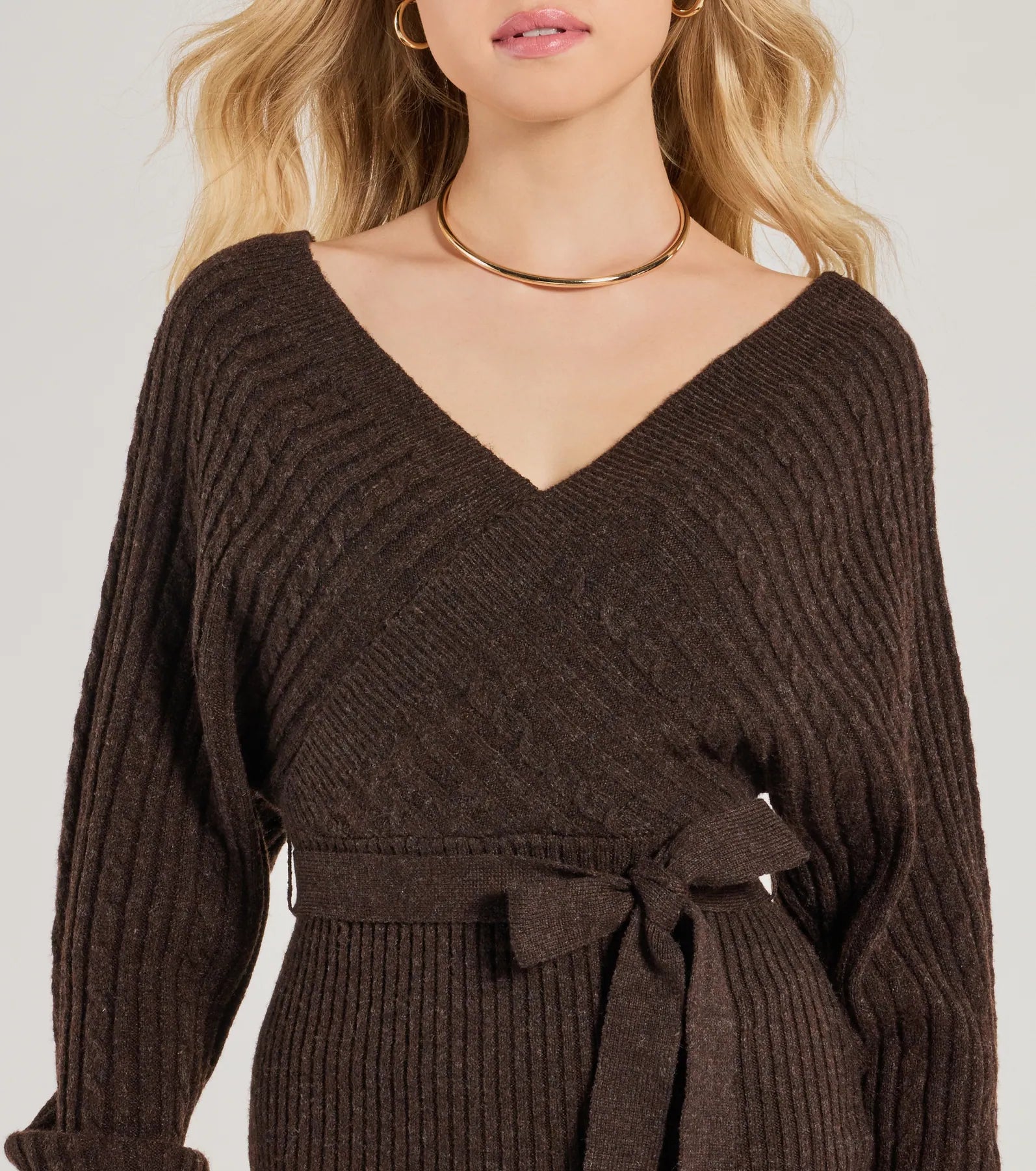 Ultimate Cozy Fave Cable Knit Mini Dress - Premium Long Sleeve