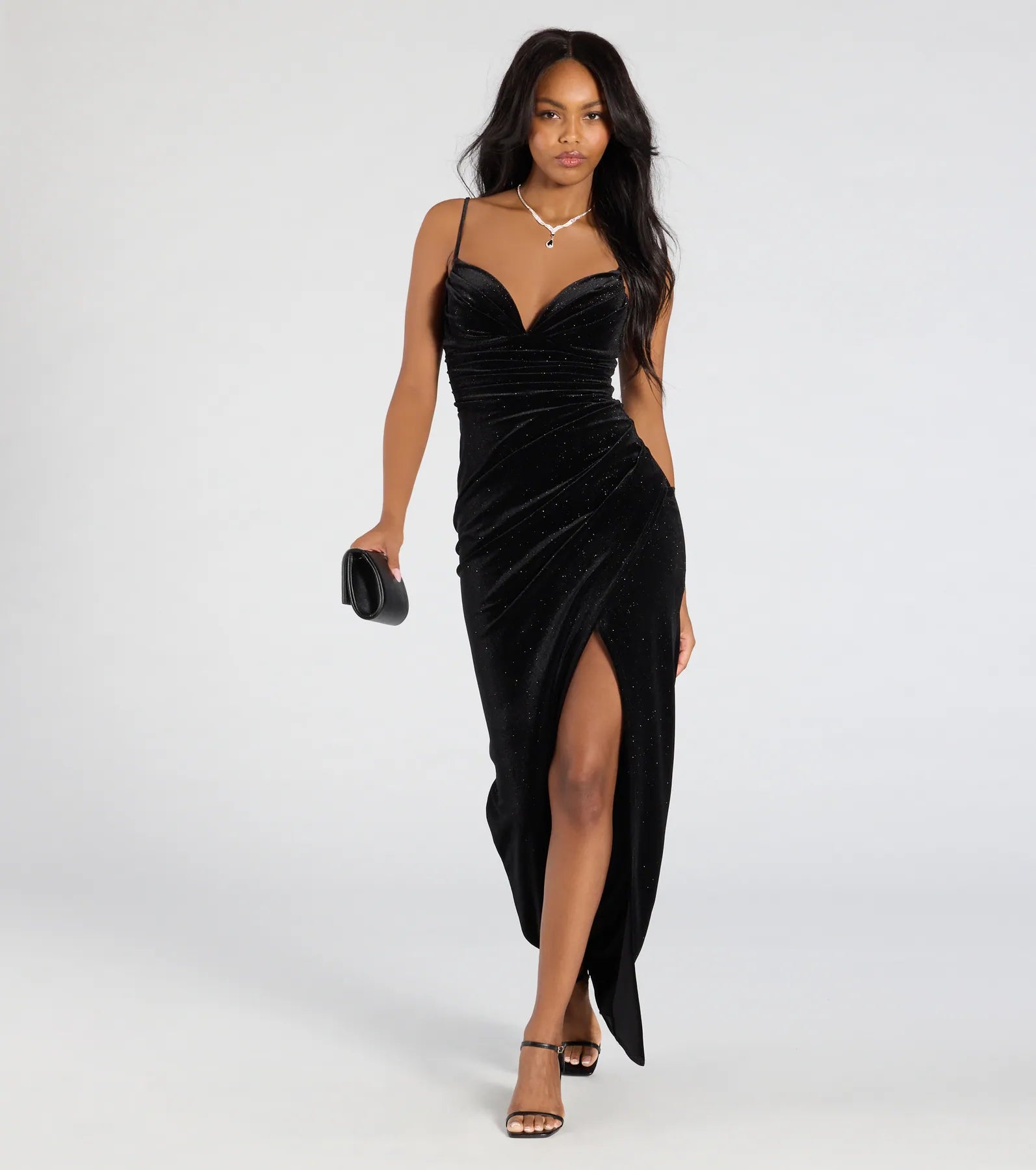 Premium Azella Glitter Velvet Formal Dress with Bodycon Silhouette