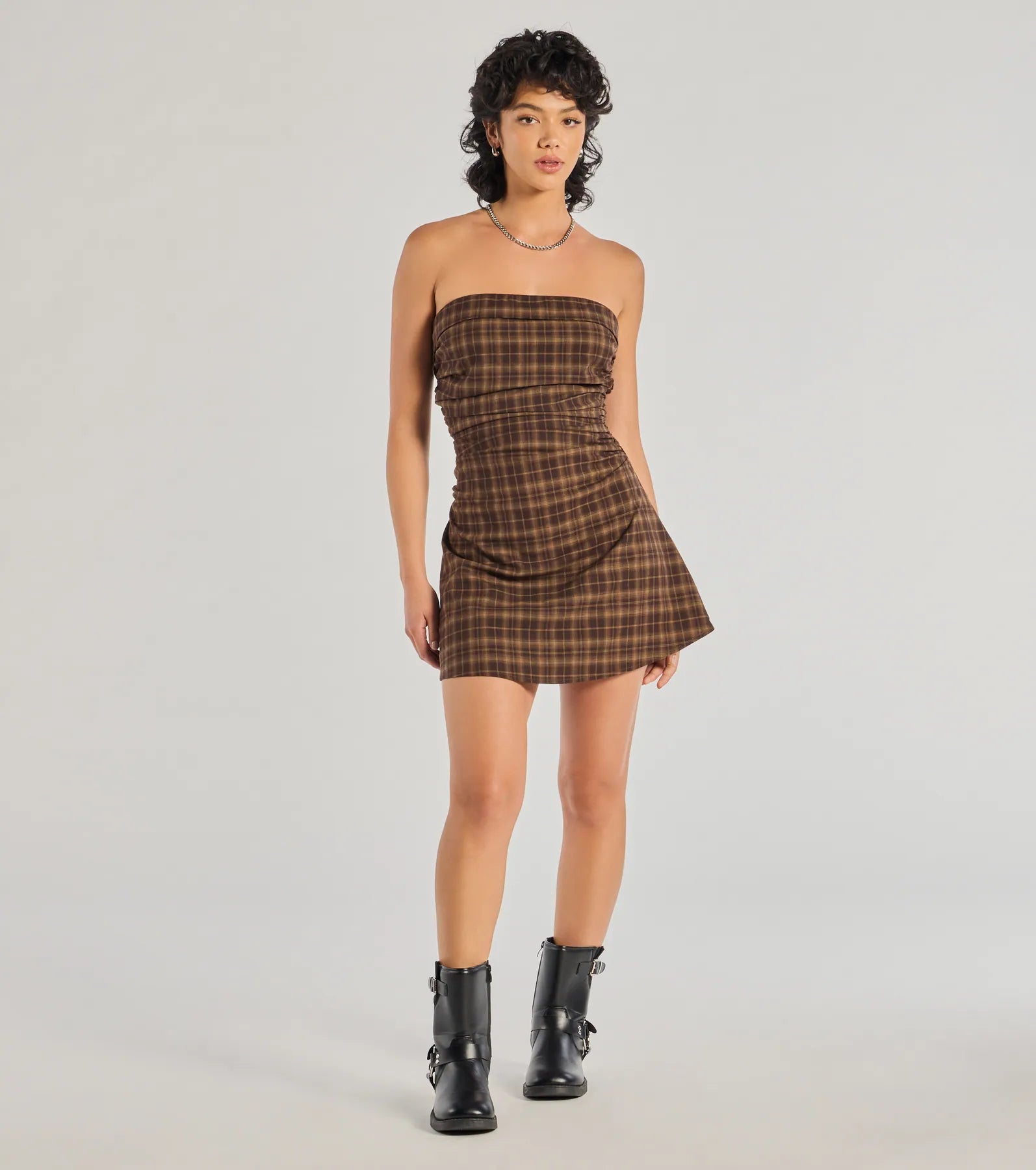 Ultimate Cute Plaid Strapless A-Line Mini Dress