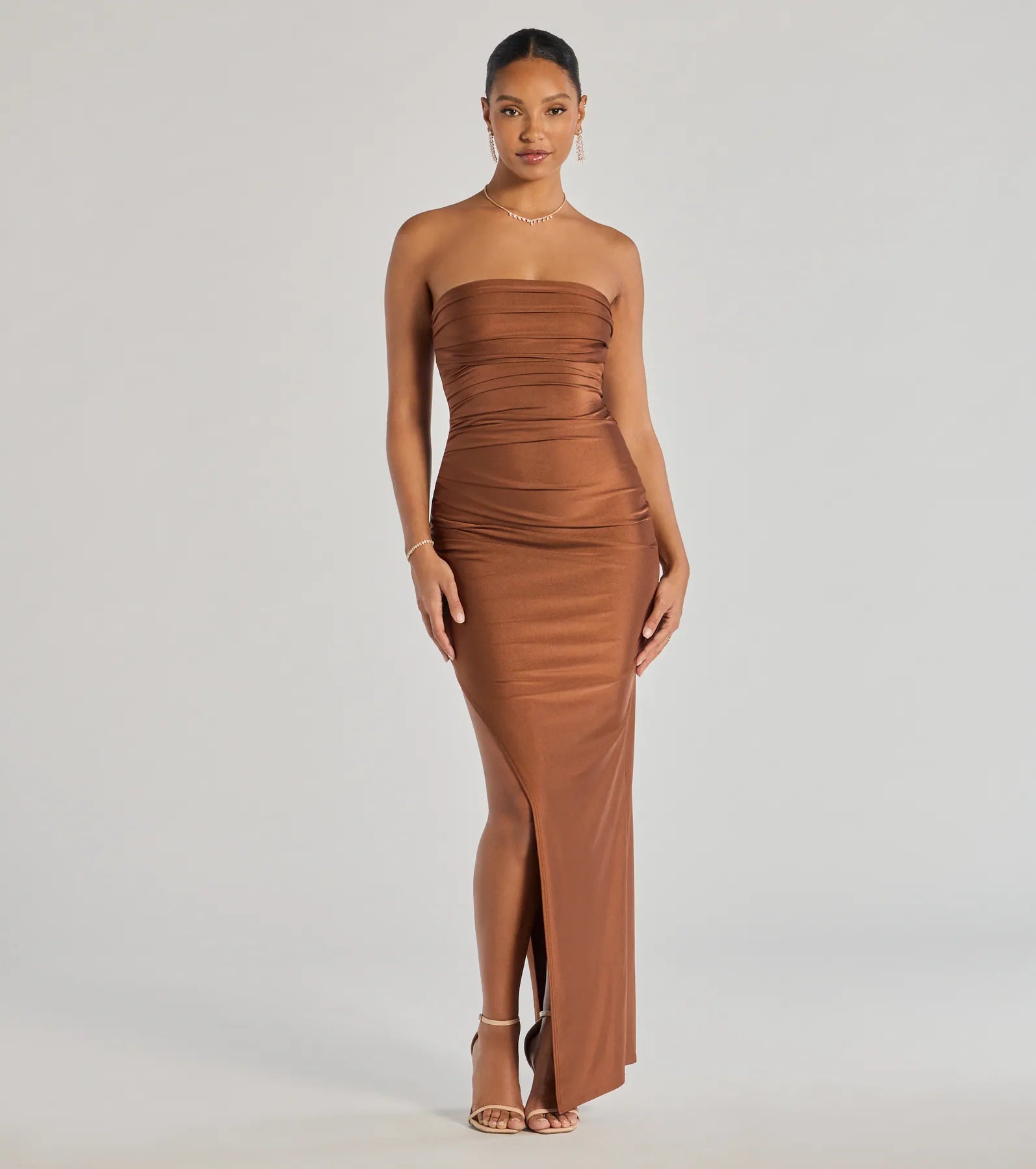 Premium Anisley Strapless High Slit Elegant Formal Dress