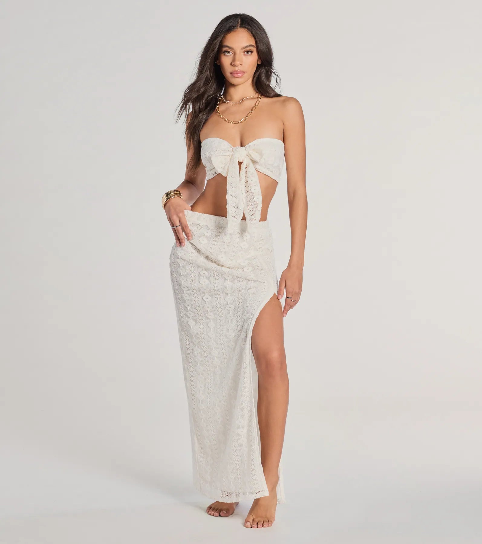 Ultimate Vacay Ready Tie-Front Crochet Bandeau Top