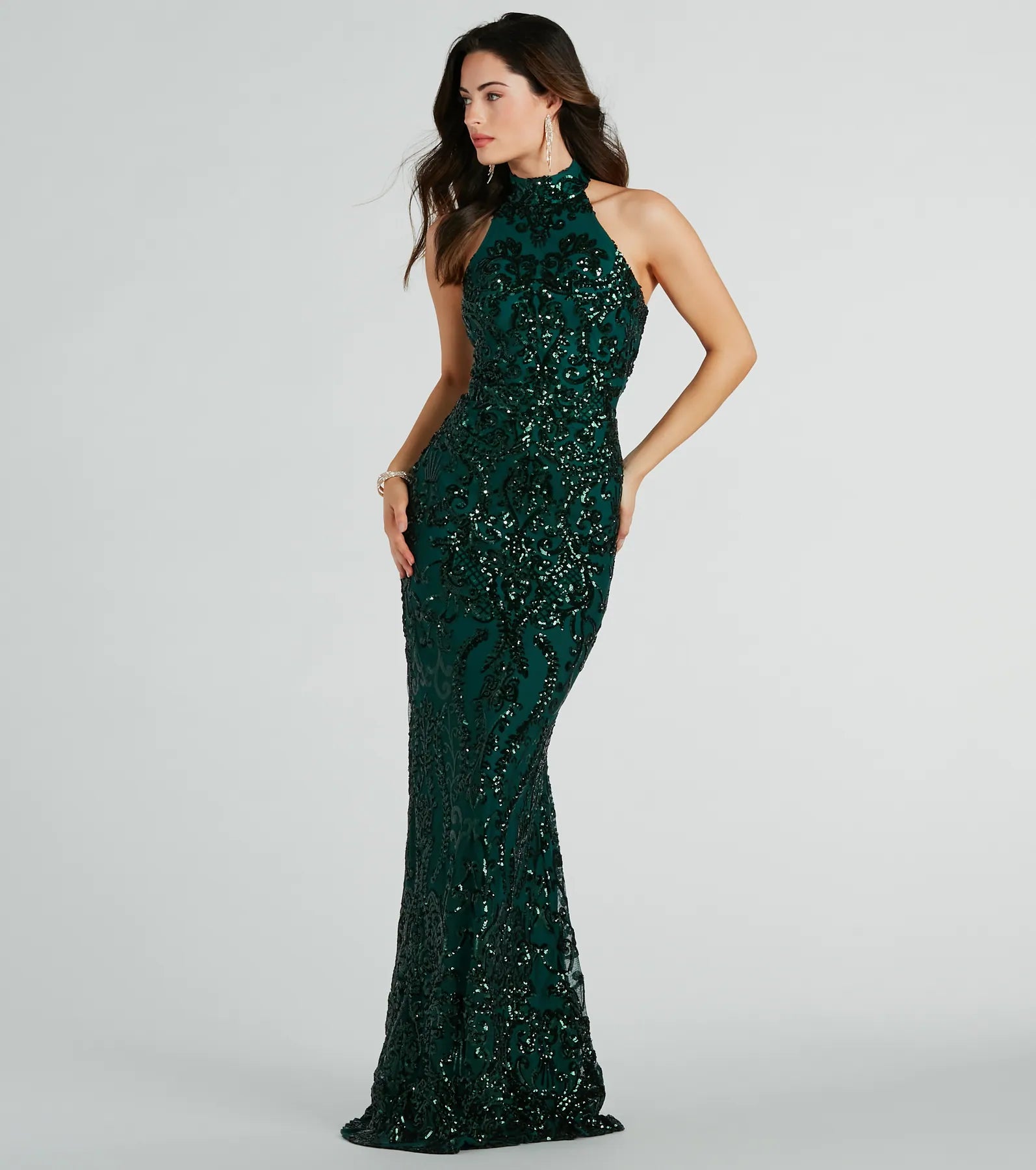 Ultimate Glamour: Sandra Halter Open Back Sequin Mermaid Dress