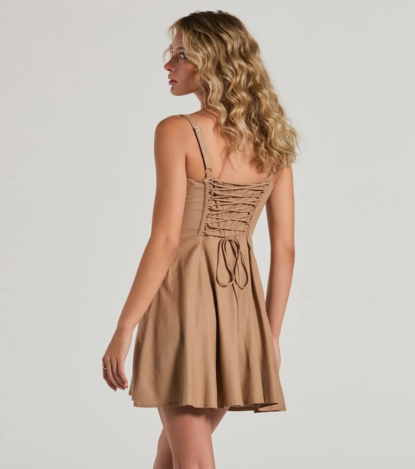 Ultimate Bold Corset Lace-Up Linen Skater Dress - Premium Fit & Style