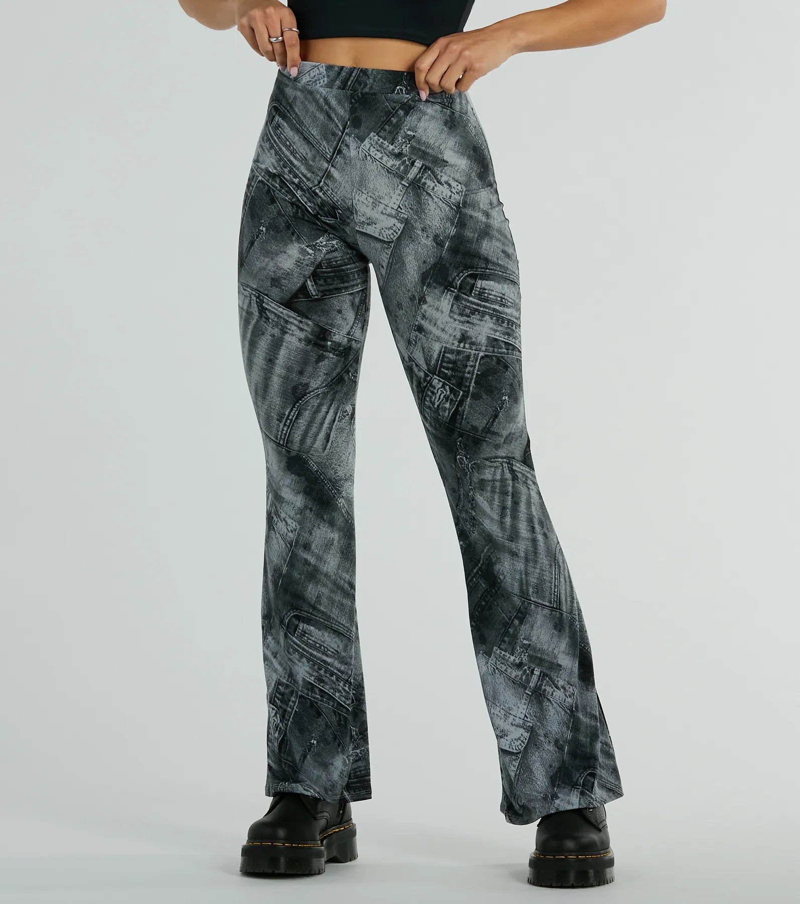 Premium High-Rise Denim Print Flare Pants - Ultimate Comfort & Style