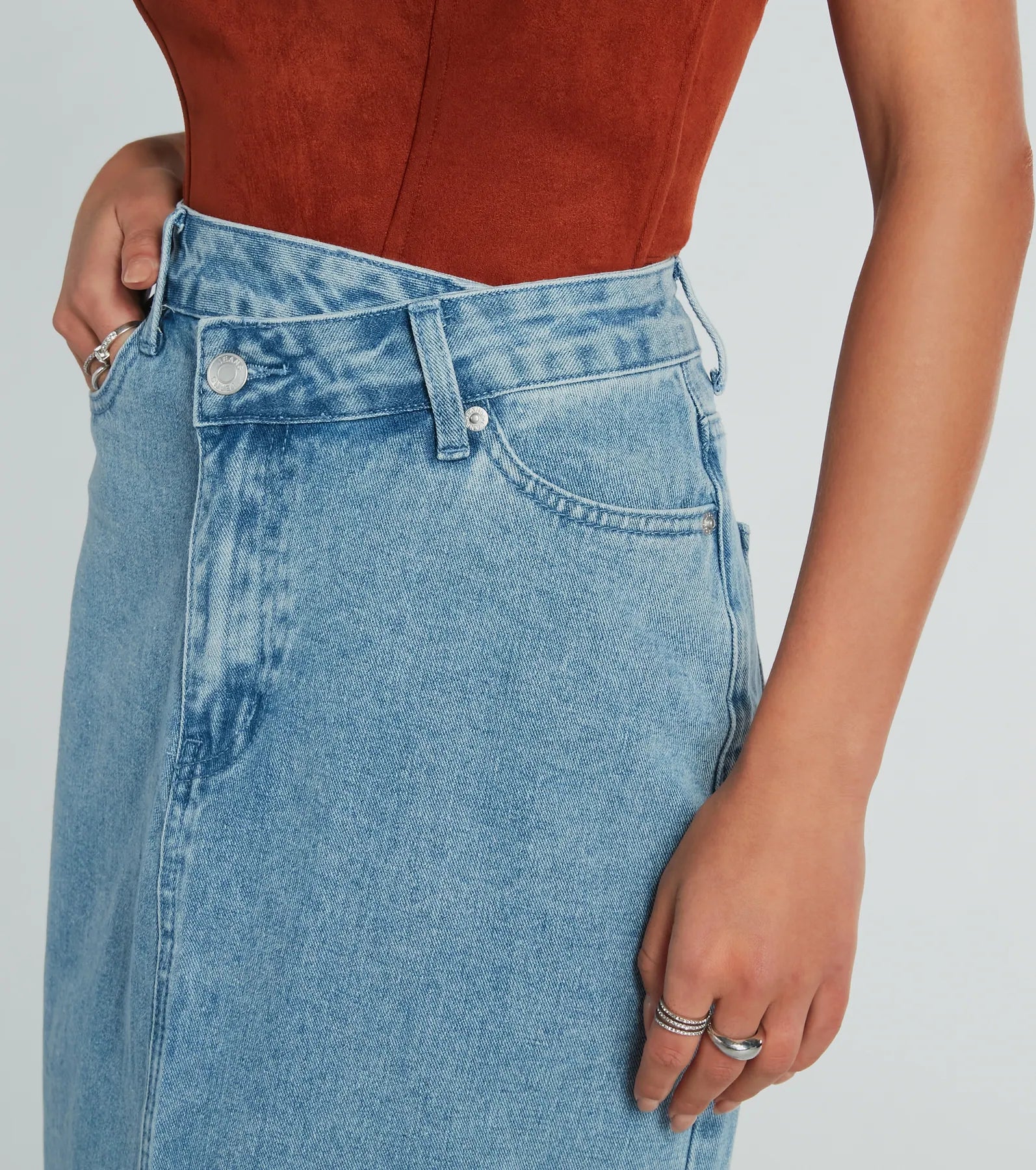 Premium Asymmetrical Waist Denim Midi Skirt - Ultimate Everyday Style