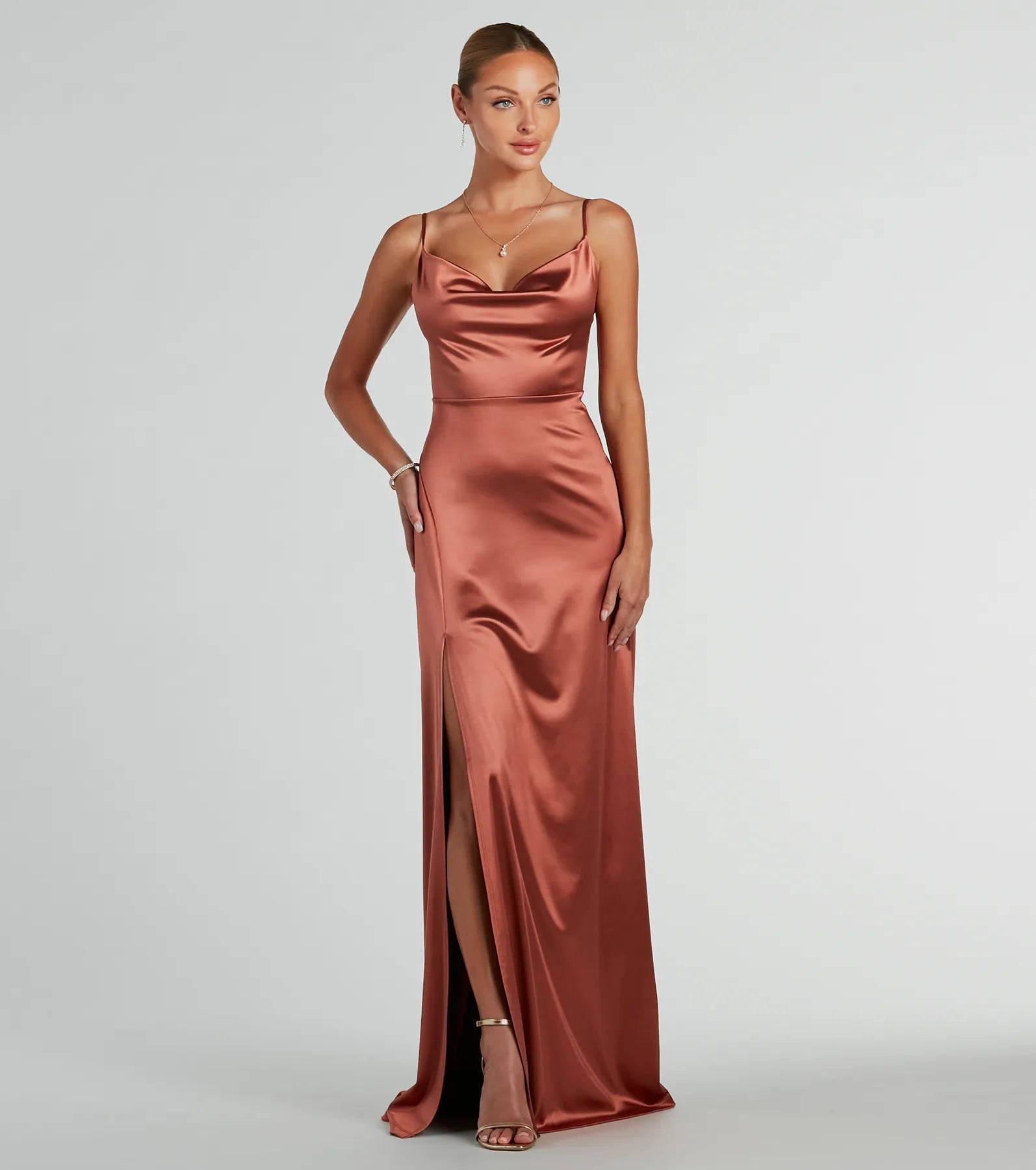 Ultimate Ellie Cowl Neck Satin Formal Dress - Elegant & Sophisticated