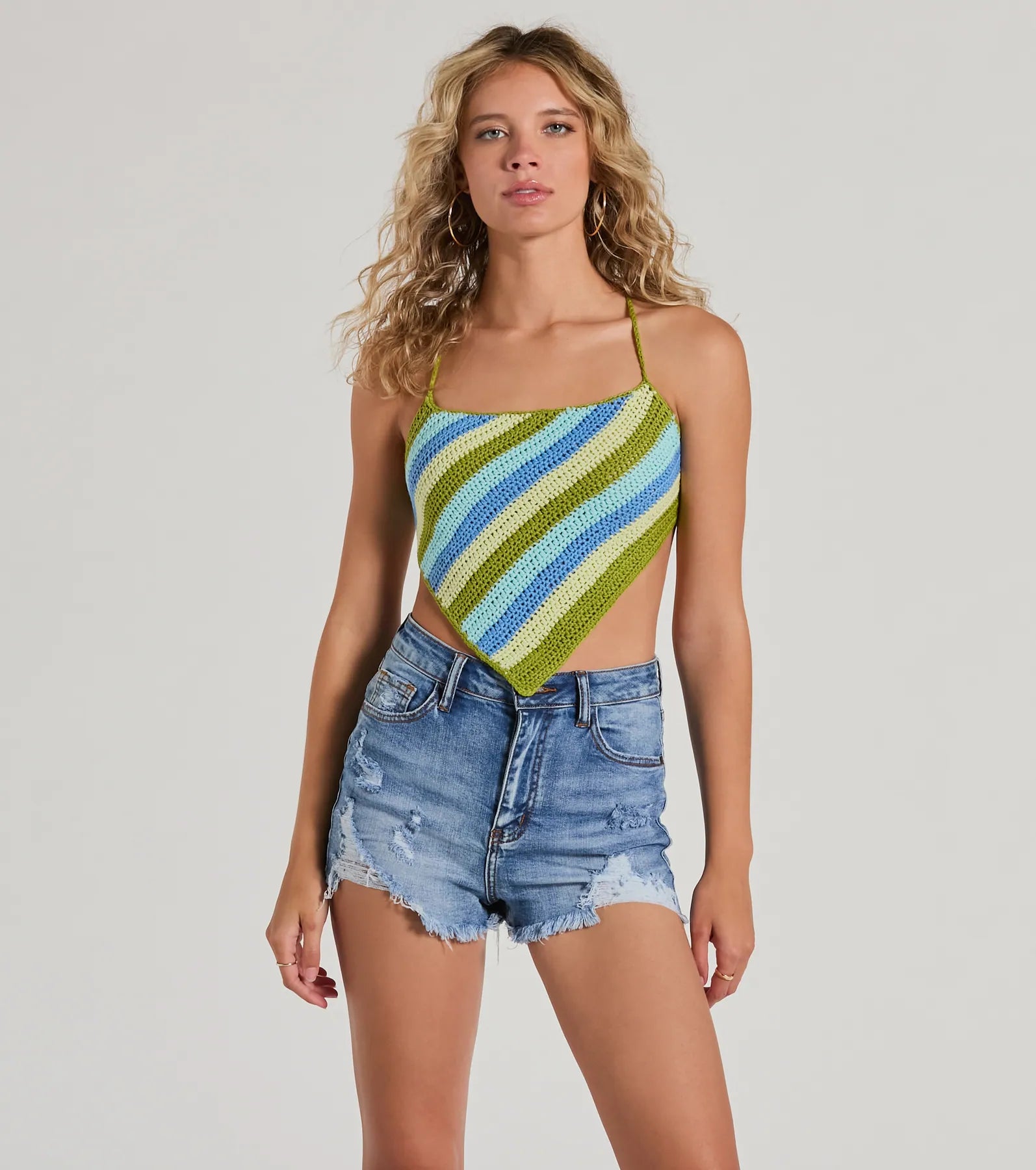 Premium Beach Vibes Crochet Striped Crop Top