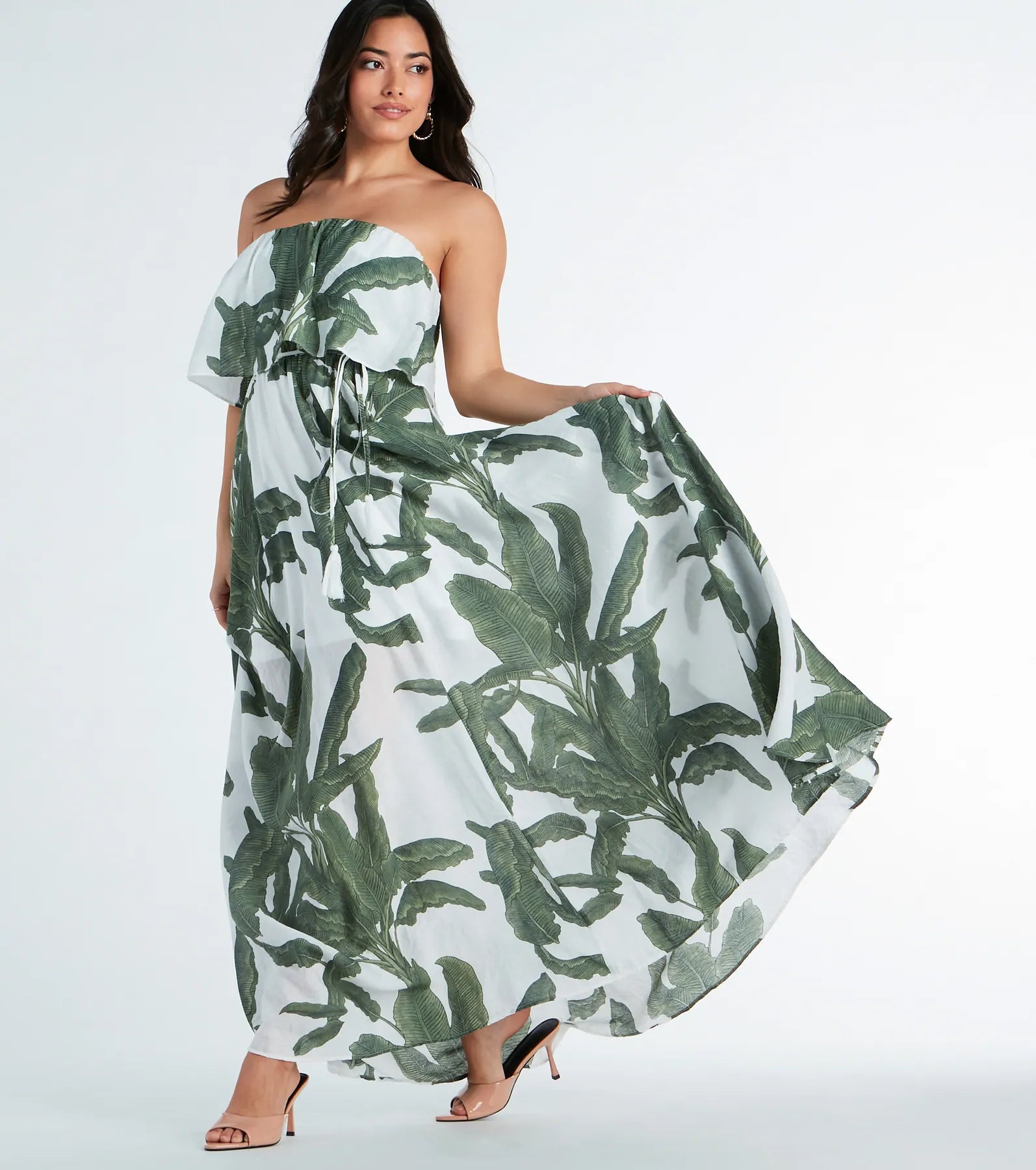 Premium Tropical Escape Woven Maxi Dress