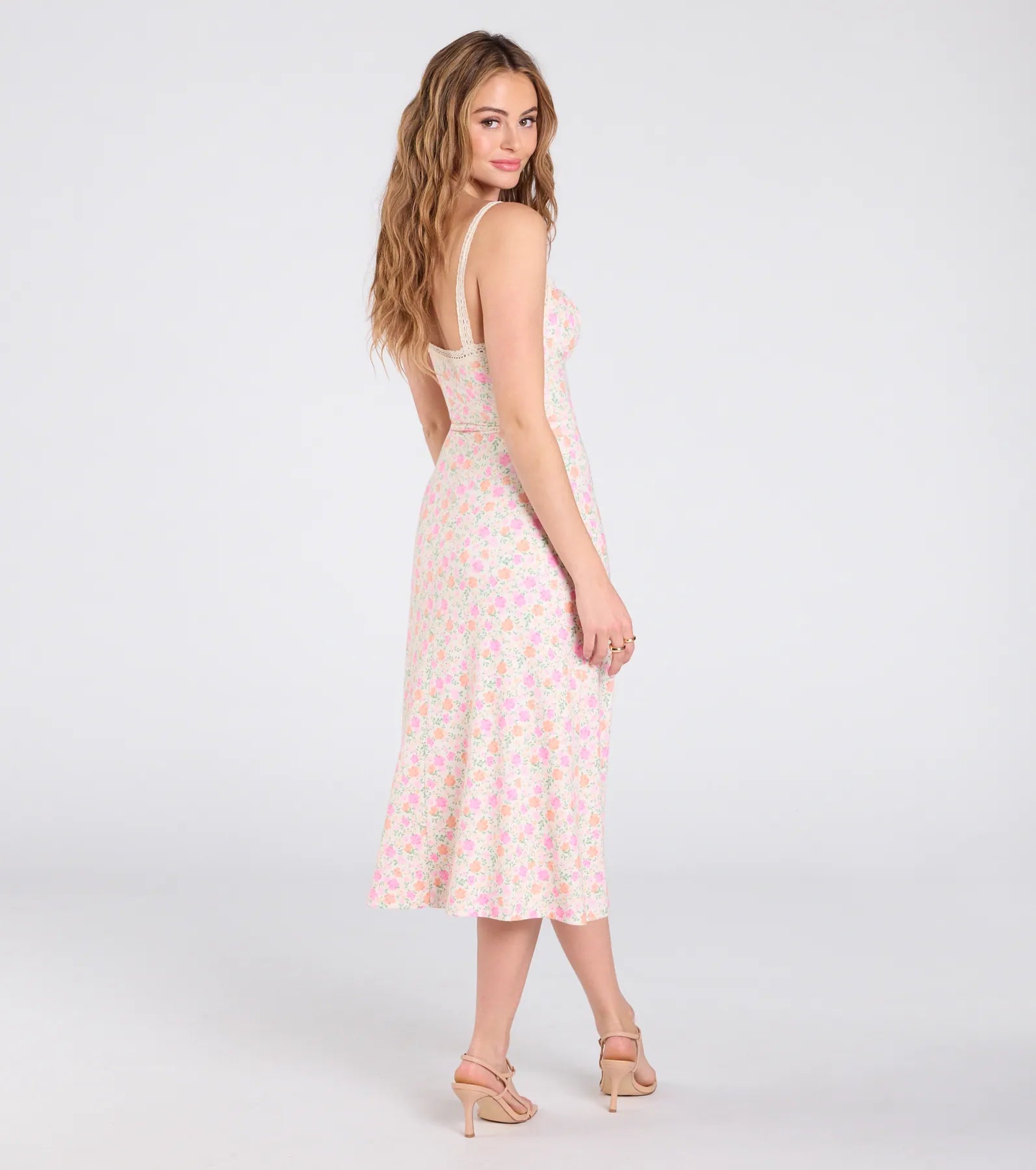 Premium Darling Vibe Floral A-Line Midi Dress - Ultimate Brunch Style
