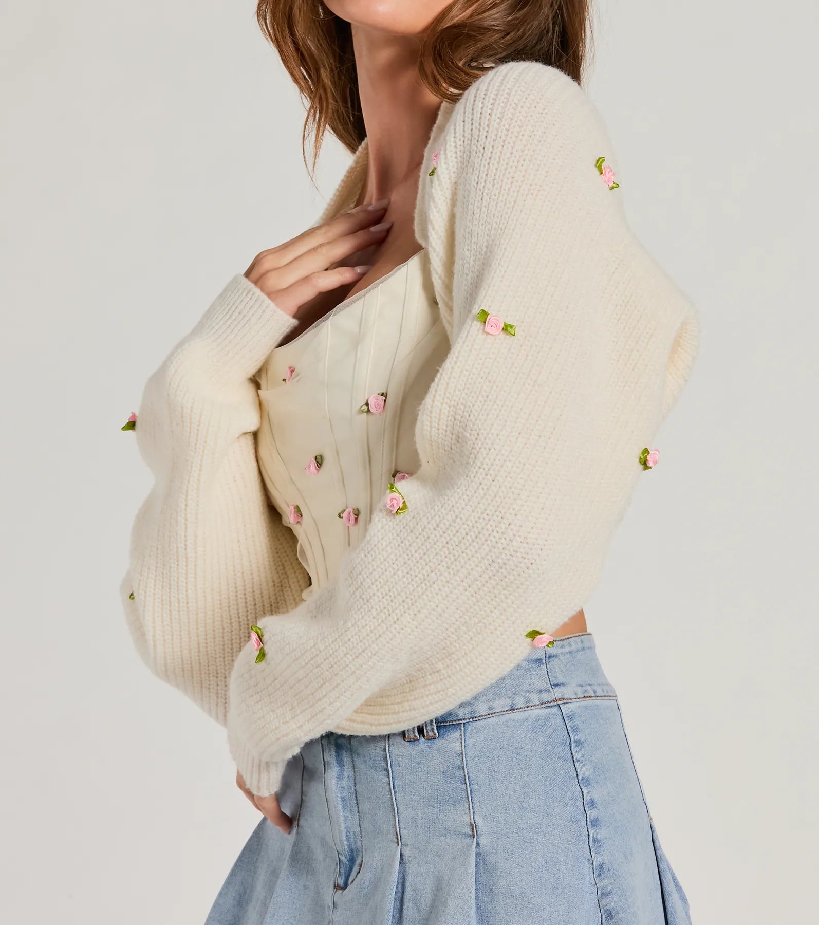 Premium Floral Rosette Knit Bolero – Ultimate Layering Essential