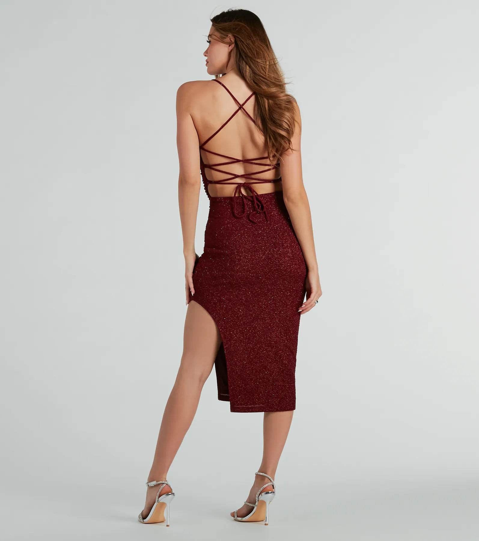 Adley Premium Glitter Lace-Up Midi Dress | Ultimate Formal Elegance