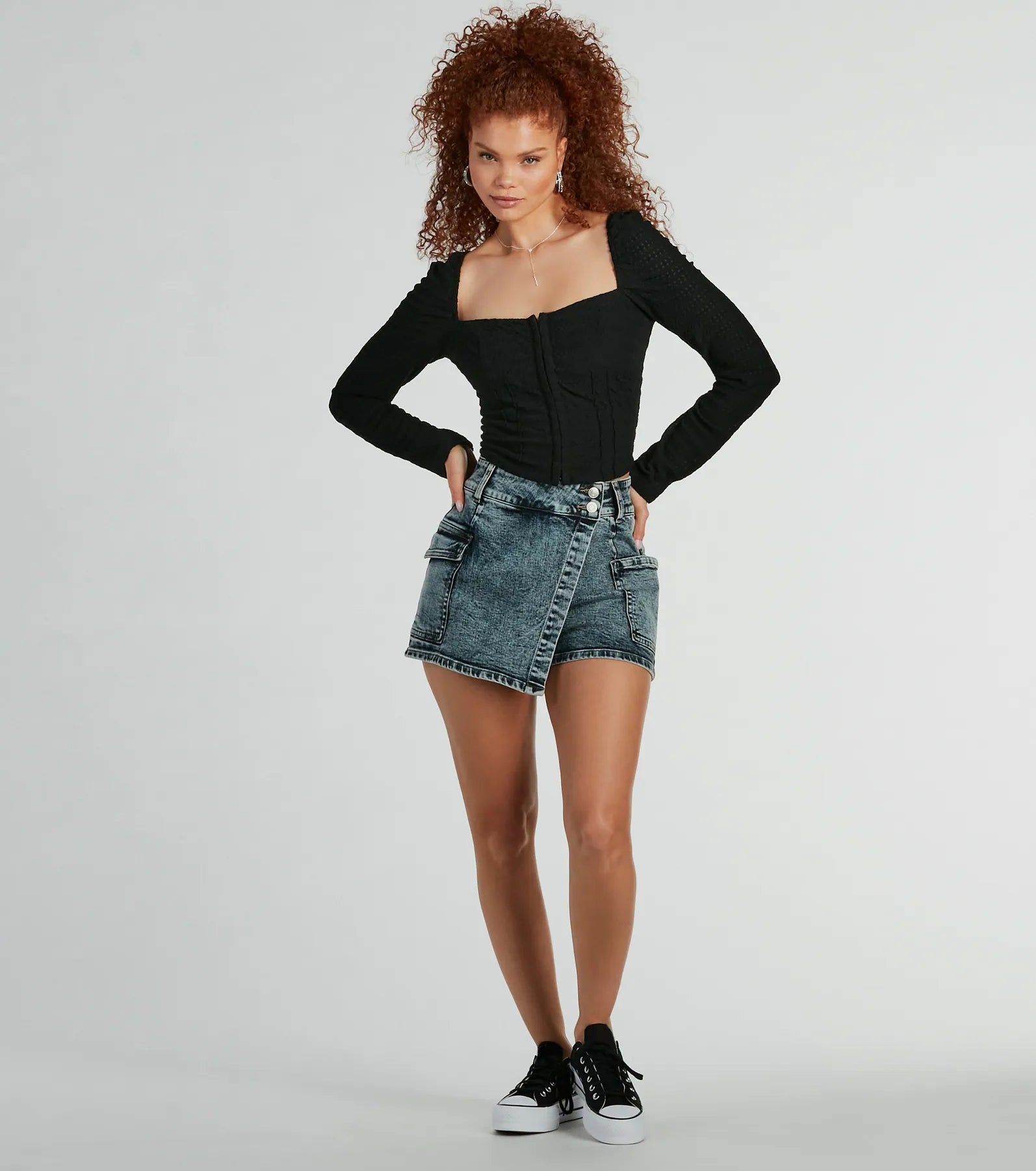 Ultimate Sweet 'Fit Long Sleeve Textured Knit Corset Top