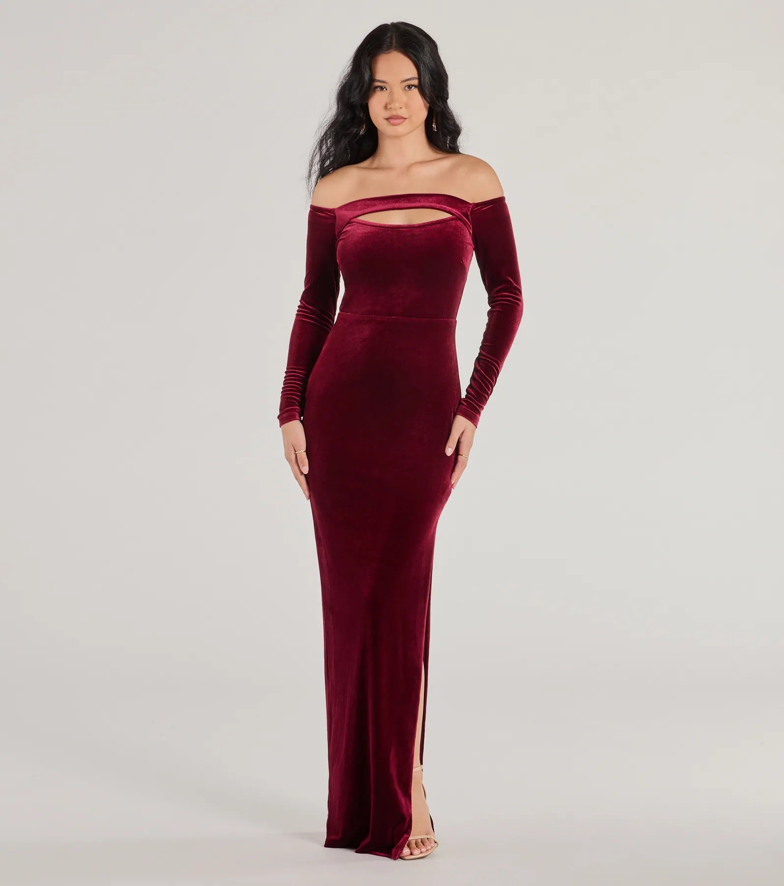 Premium Rosalyn Velvet Off-The-Shoulder Elegance Dress