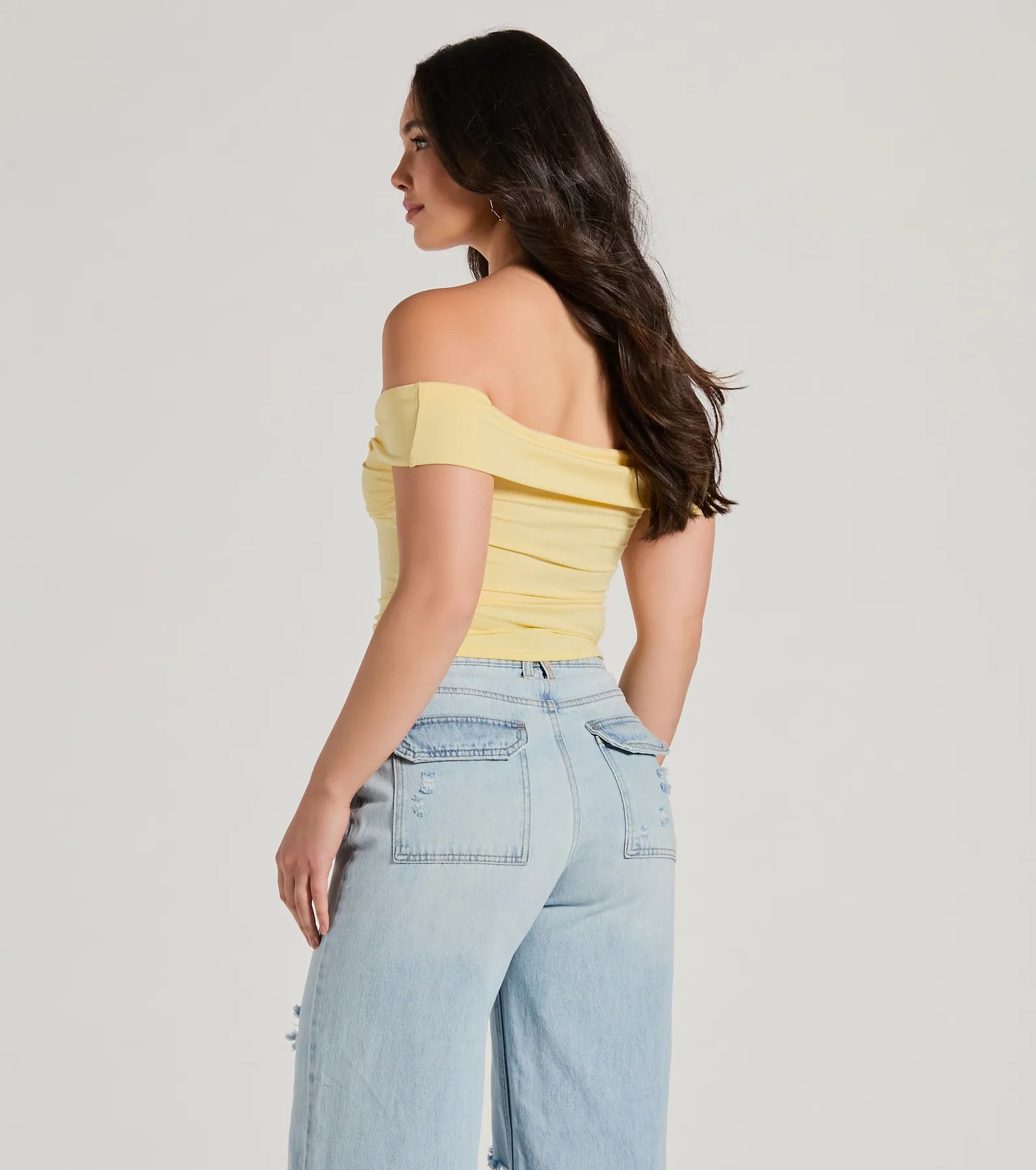 Ultimate Trendy Twist-Front Off-The-Shoulder Crop Top