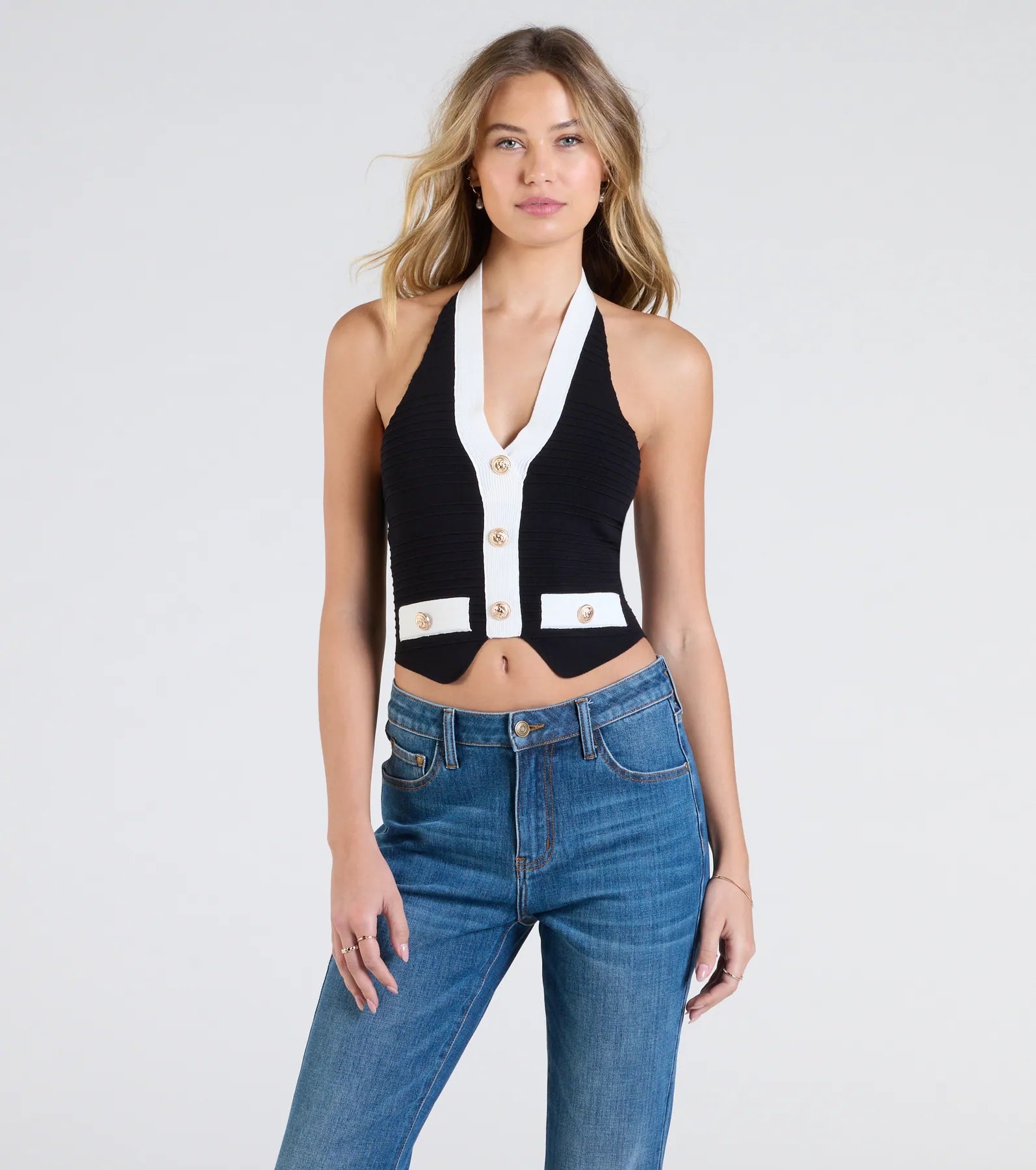 Ultimate Chic Halter Vest with Button Accents