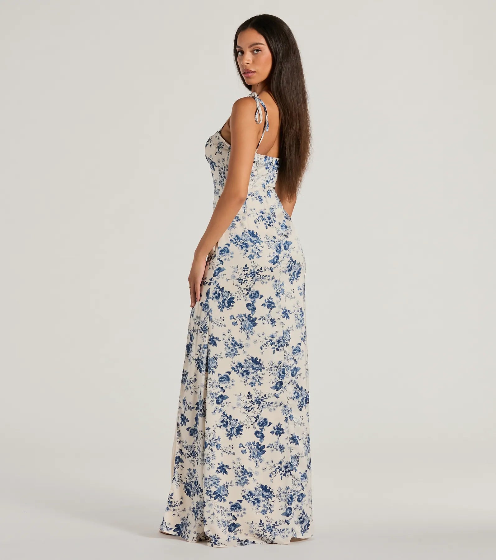 Premium Amalia Floral Satin Mermaid Gown with High Slit