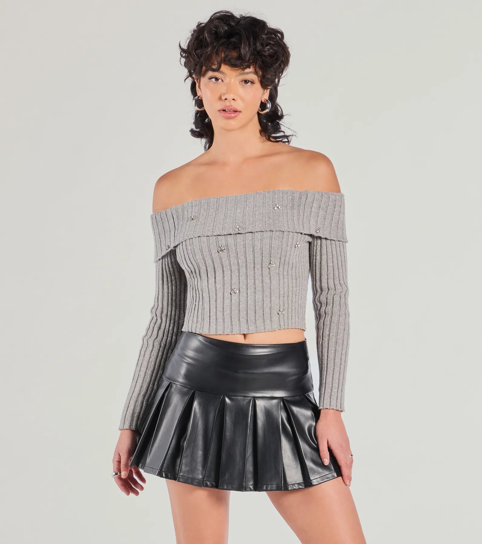 Premium Glitz Off-The-Shoulder Rhinestone Sweater - Ultimate Style Upgrade